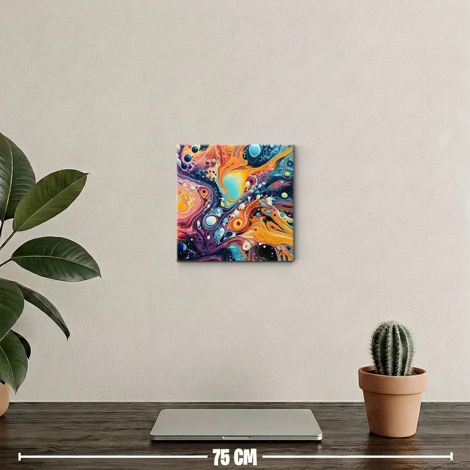 Cuadro abstracto con explosión de colores vibrantes y formas fluidas — miniatura 2