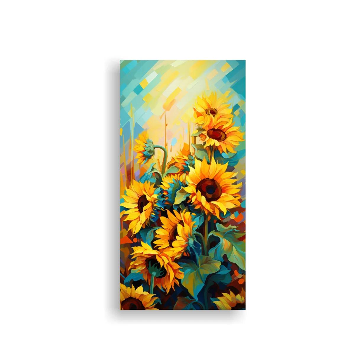 Cuadro girasoles con pinceladas geométricas luminosas — imagen principal