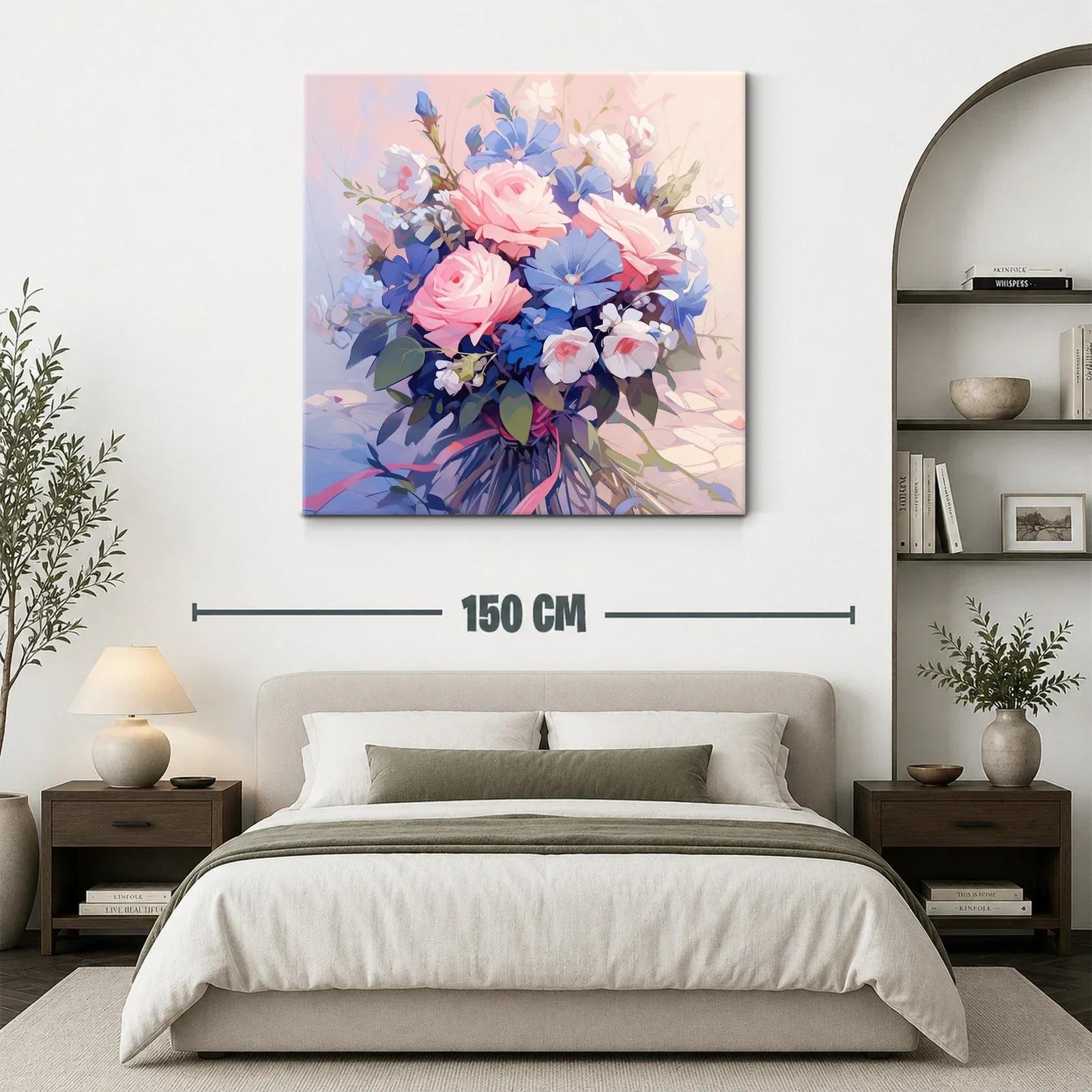 Ramo delicado de rosas rosadas y flores azules frescas — miniatura 3