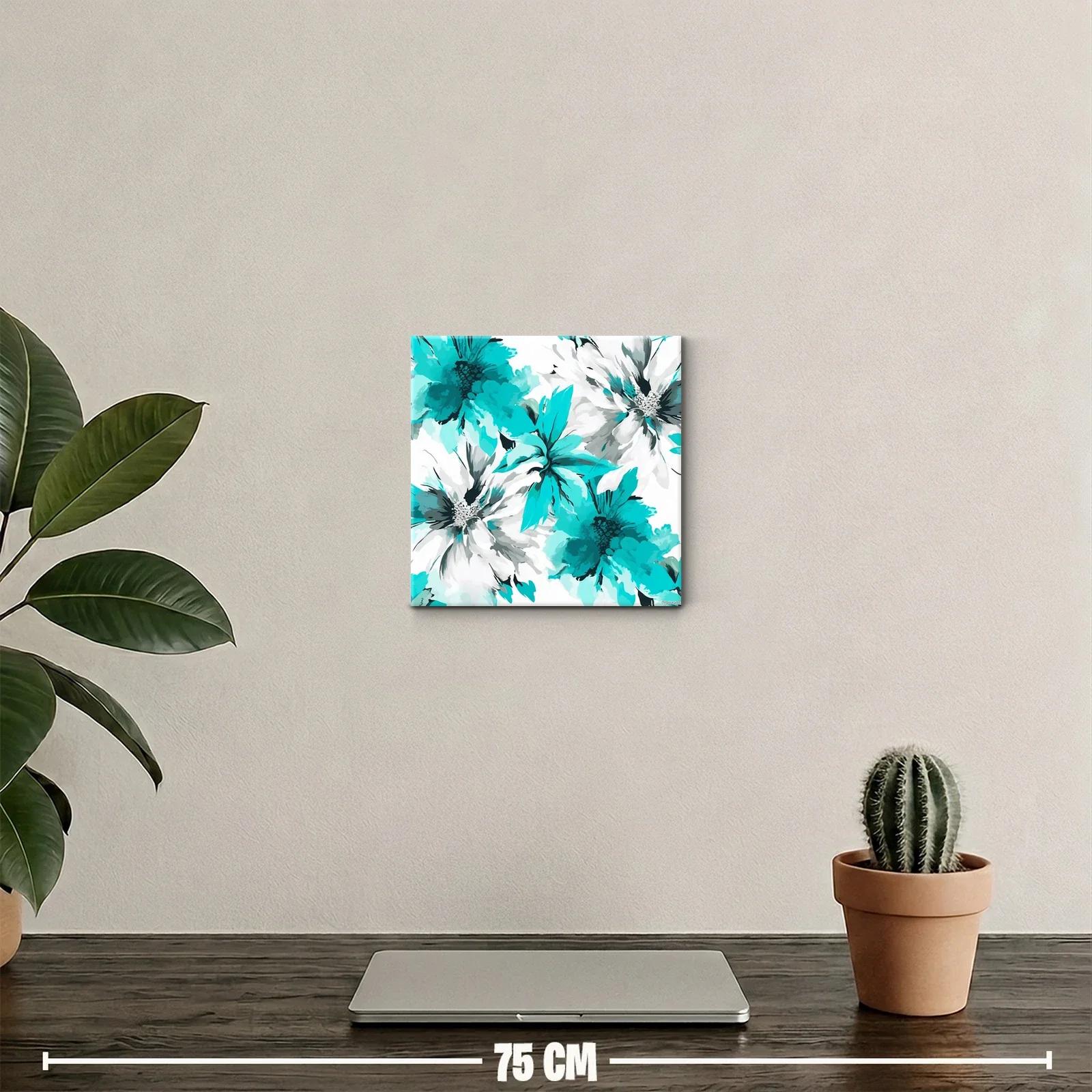 Cuadro floral con tonos turquesa y blanco vibrante — miniatura 2