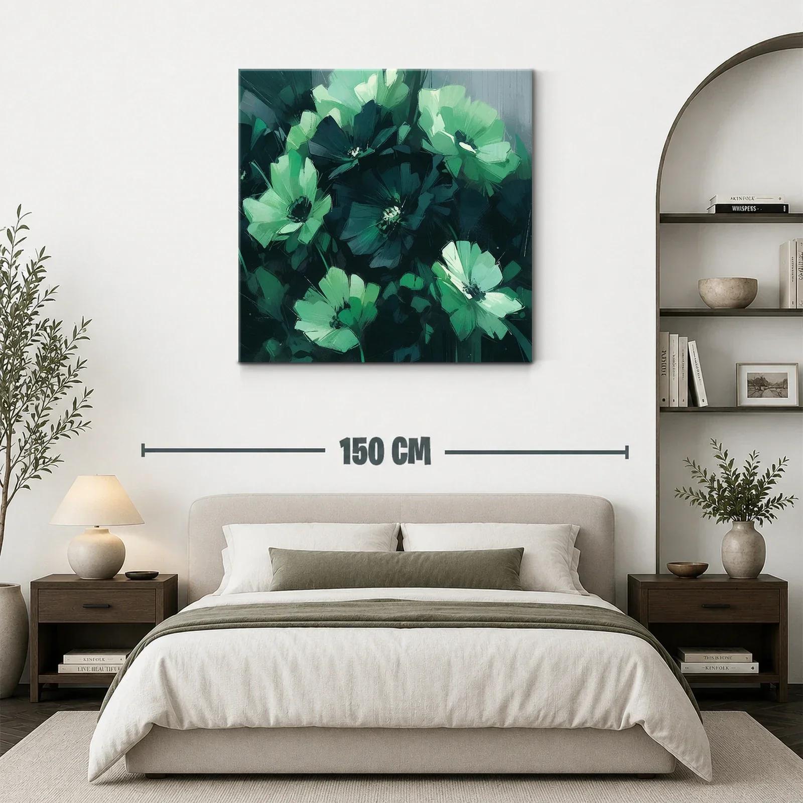 Cuadro floral en tonos verdes y azules oscuros — miniatura 3
