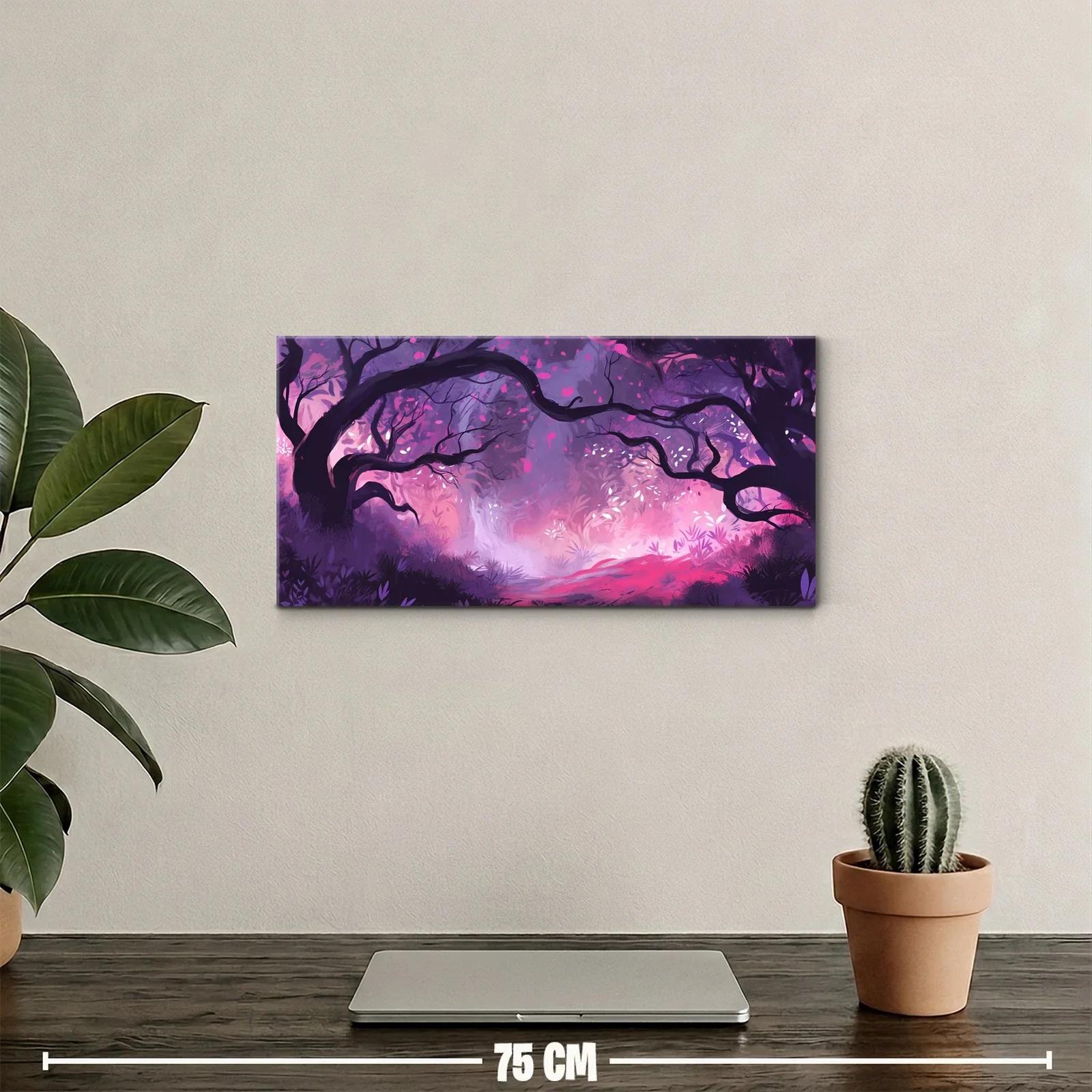 Cuadro bosque encantado con claro luminoso y ramas curvadas — miniatura 2