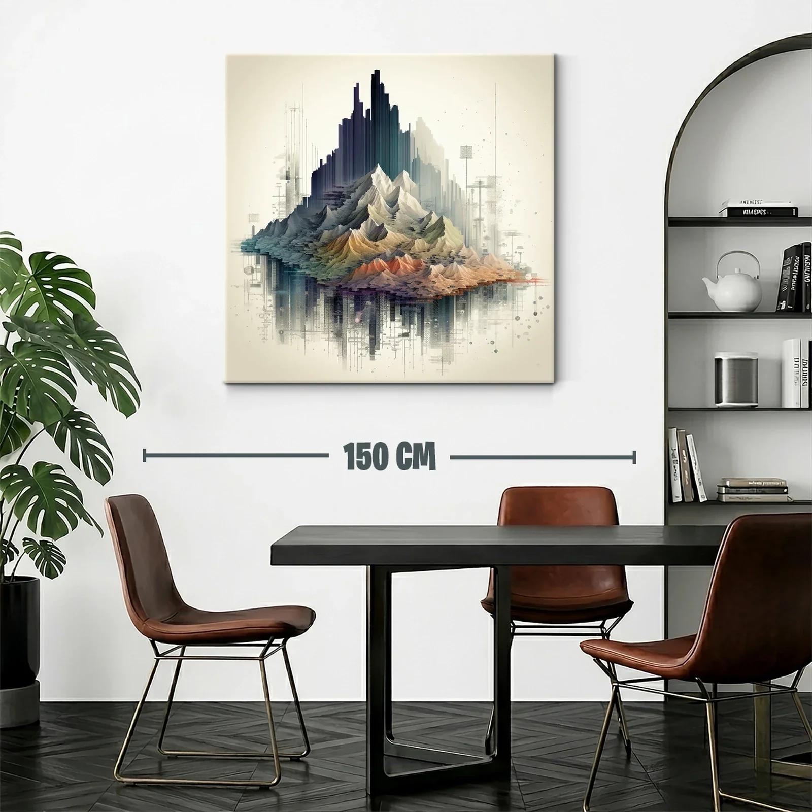 Paisaje montañoso con tonos cálidos y arquitectura abstracta — miniatura 2
