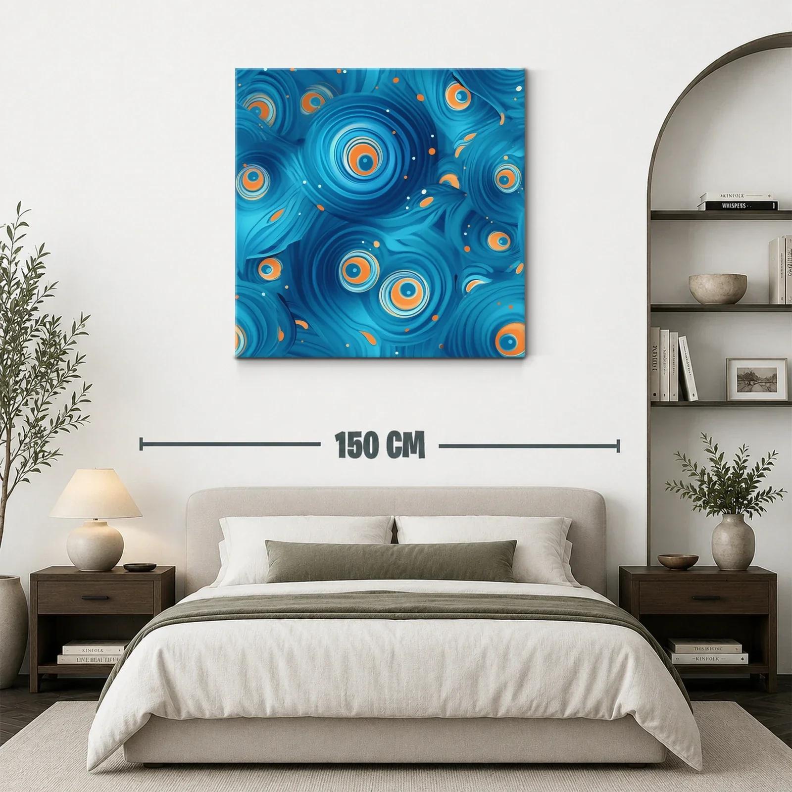 Cuadro abstracto en azules con detalles en naranja vibrante — miniatura 3