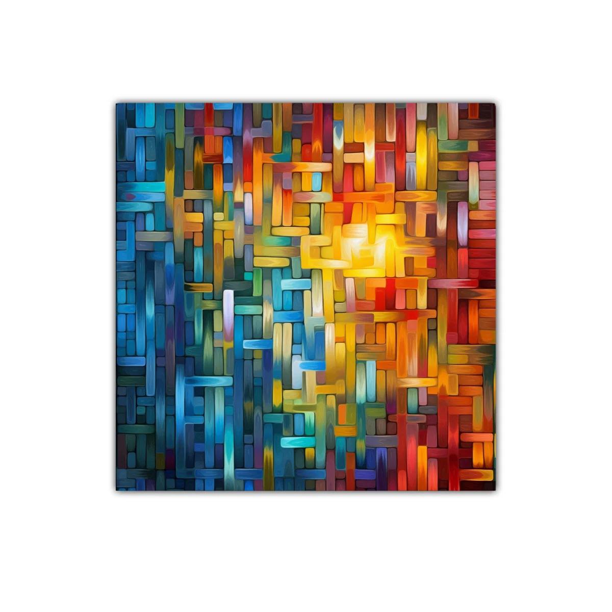 Cuadro abstracto multicolor con tonos cálidos y fríos vibrantes — miniatura 1