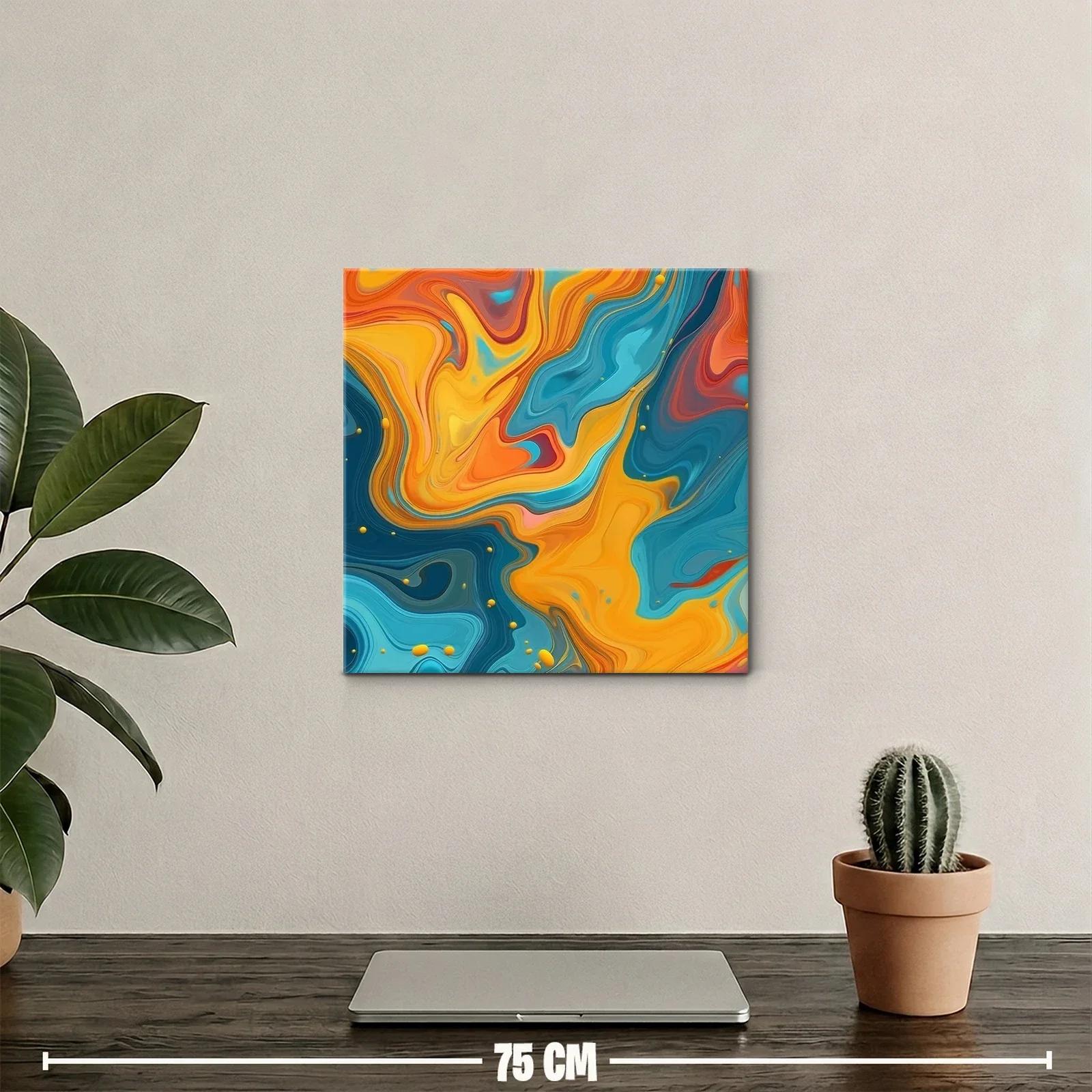 Cuadro abstracto vibrante con tonos anaranjados y azulados — miniatura 2