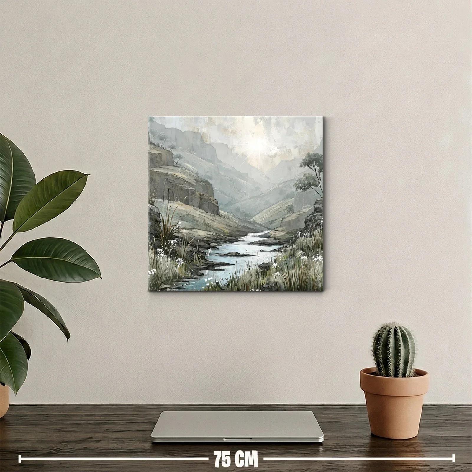 Paisaje sereno con río y montañas en tonos suaves — miniatura 2