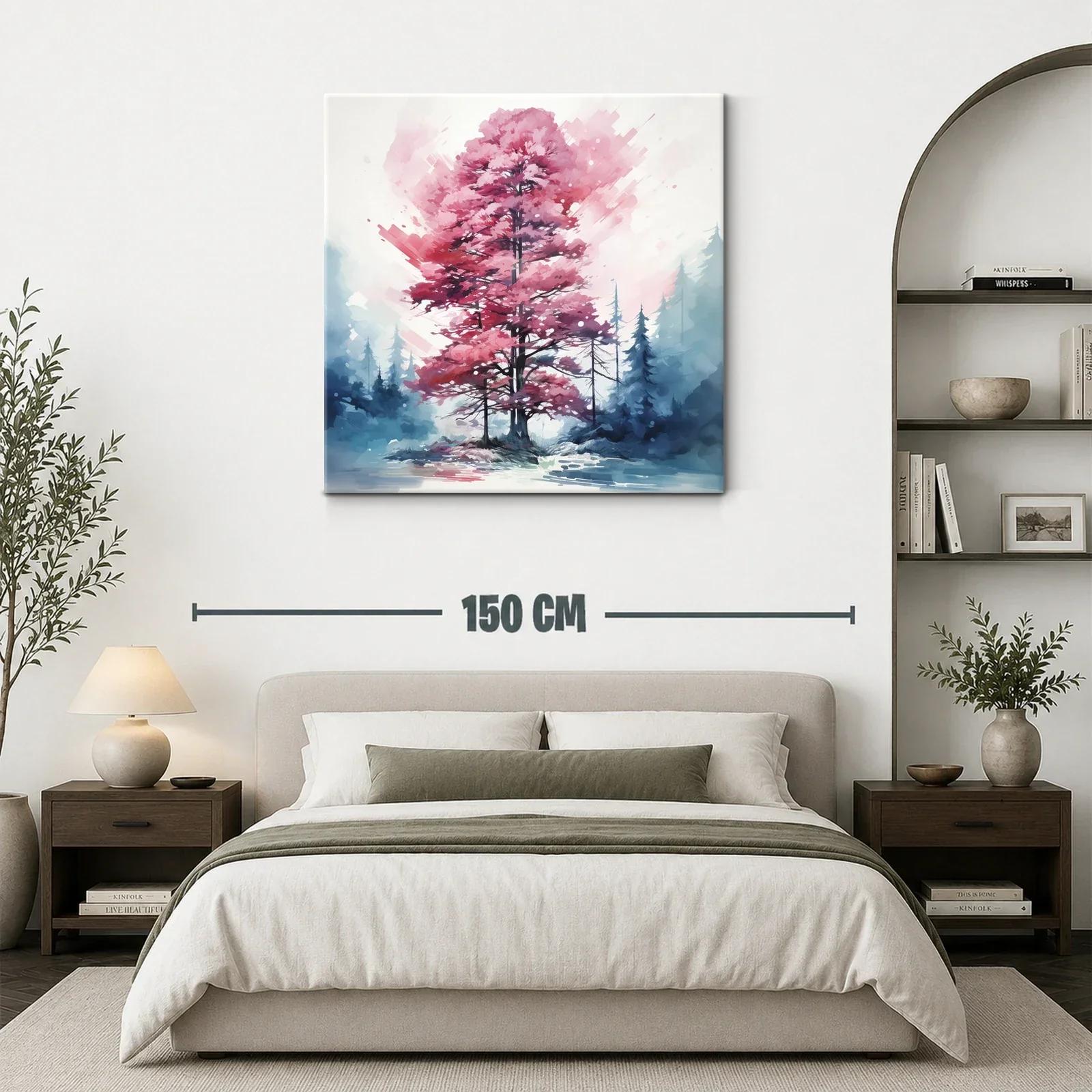 Árbol rosa en paisaje nevado con toque abstracto — miniatura 3