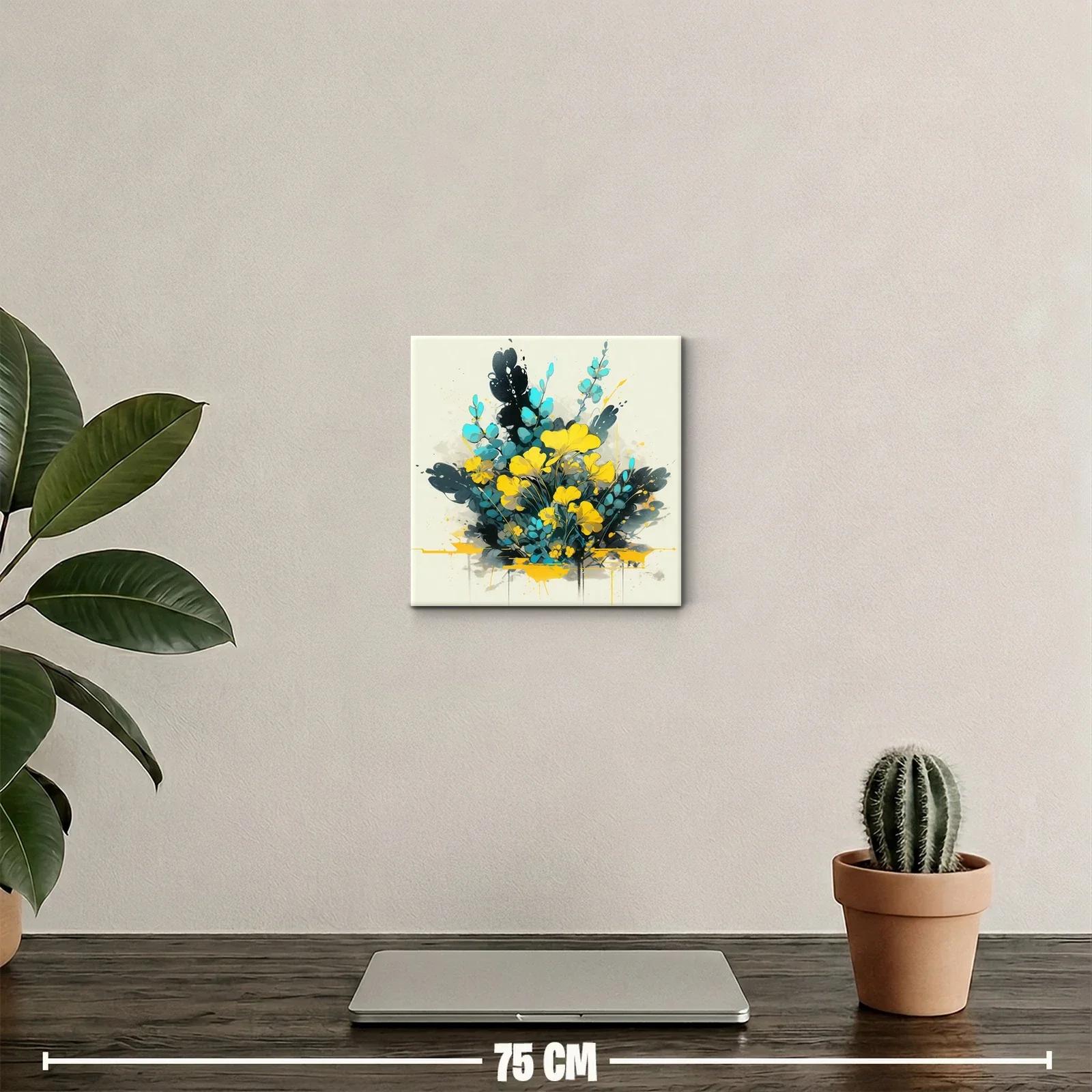 Cuadro decorativo con ramo vibrante de flores amarillas y azules — miniatura 2