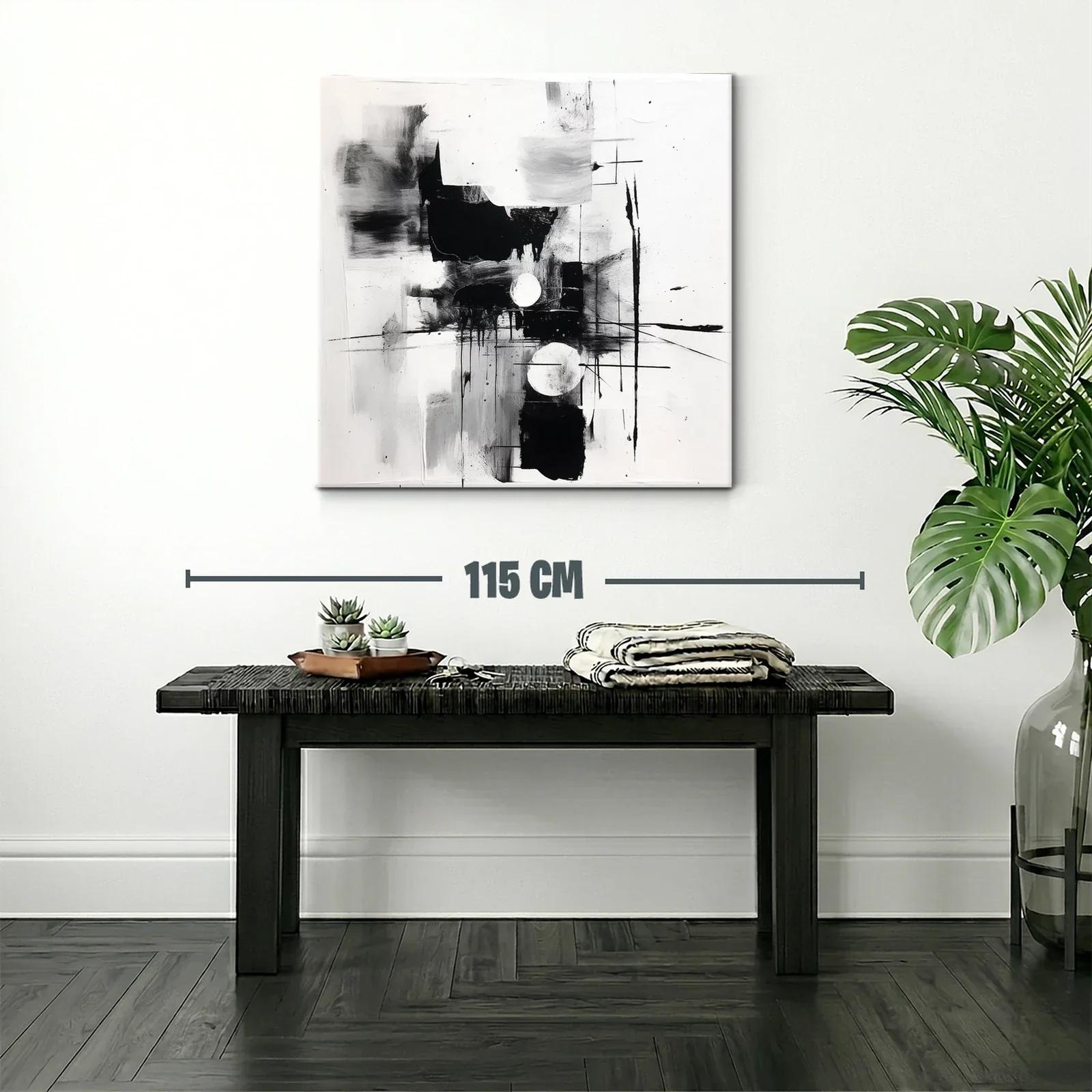 Cuadro abstracto en blanco y negro con formas geométricas — miniatura 2