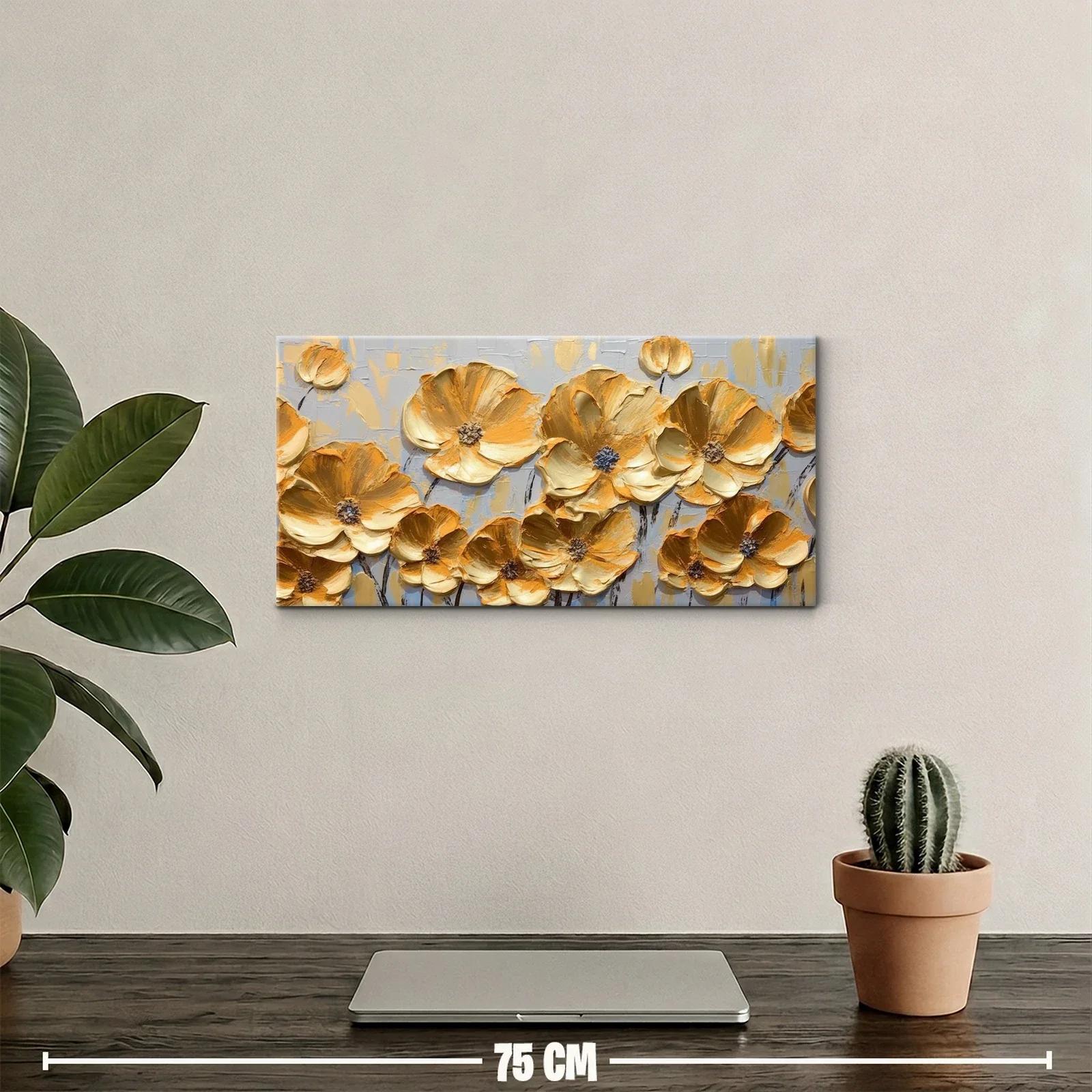 Cuadro amapolas doradas con fondo gris texturizado — miniatura 2