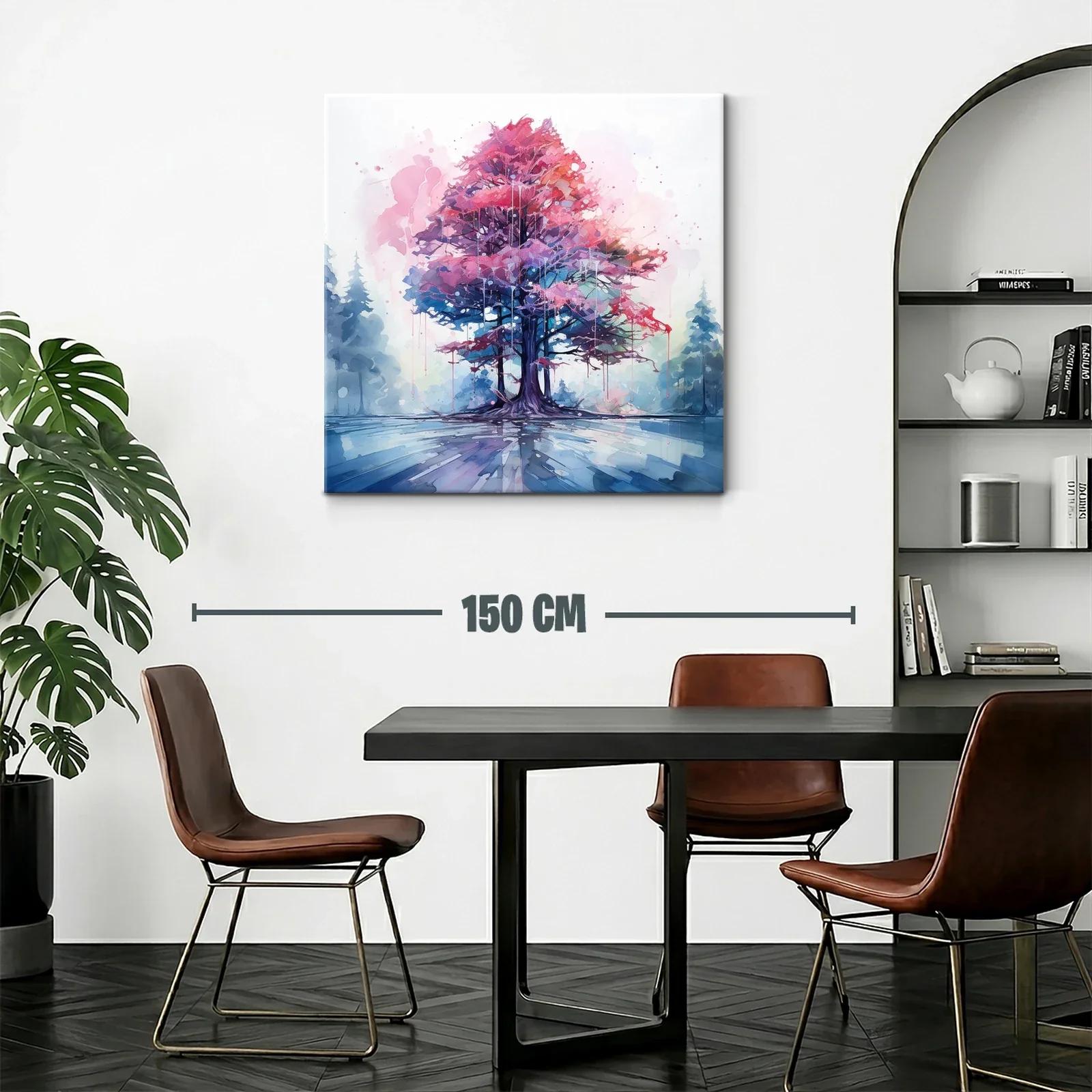 Árbol en tonos rosa y azul con reflejo en agua serena — miniatura 2