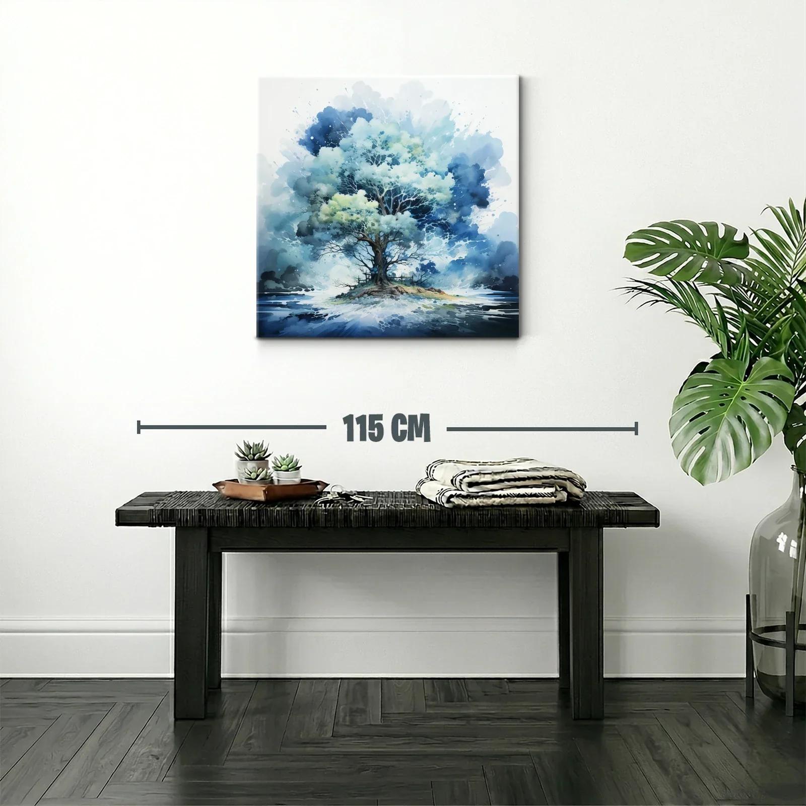 Árbol azul en isla flotante con fondo abstracto — miniatura 2