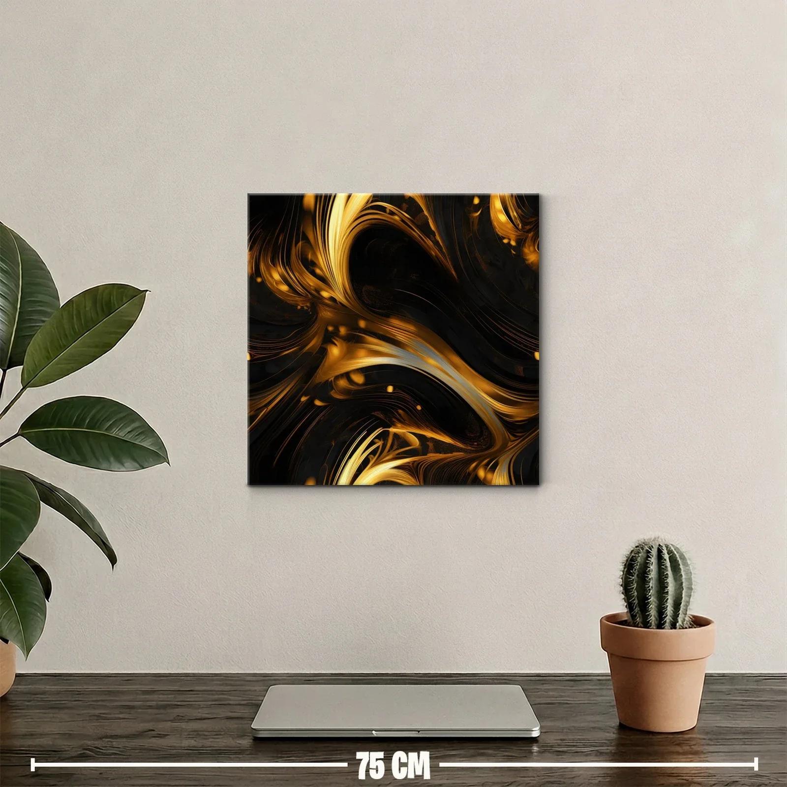Composición abstracta en tonos dorados y negros con movimiento fluido — miniatura 2