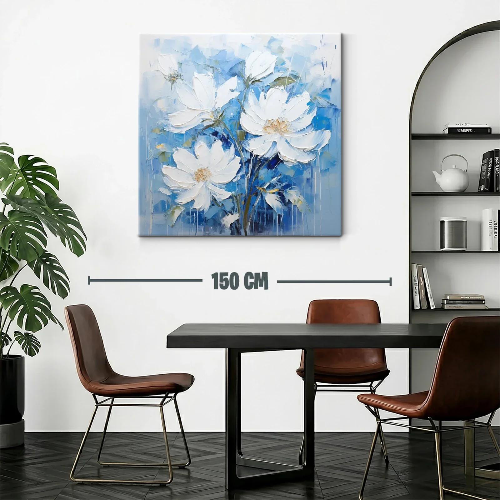 Cuadro con delicadas flores blancas sobre fondo azul — miniatura 2