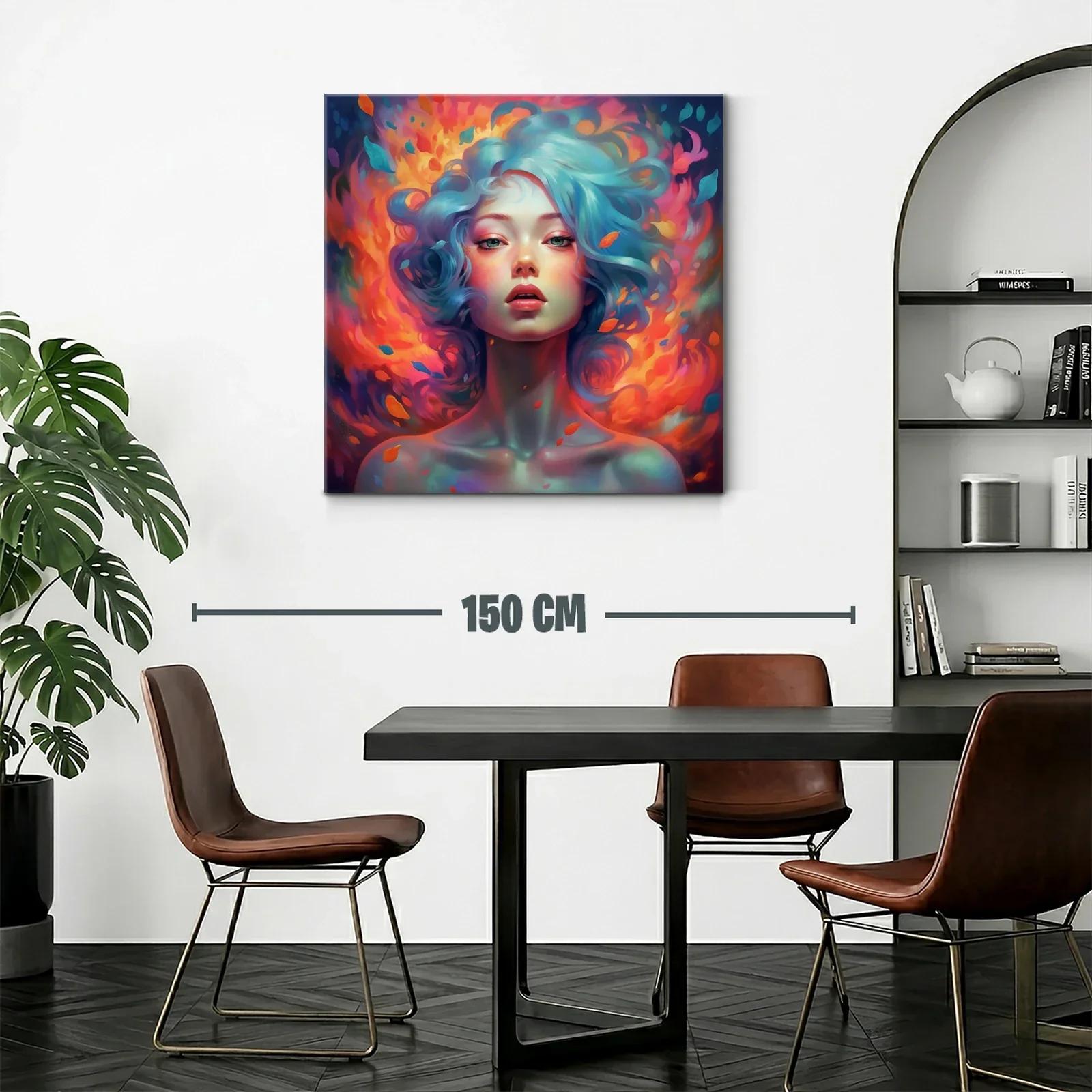 Retrato femenino con cabello azul y llamas vibrantes — miniatura 2