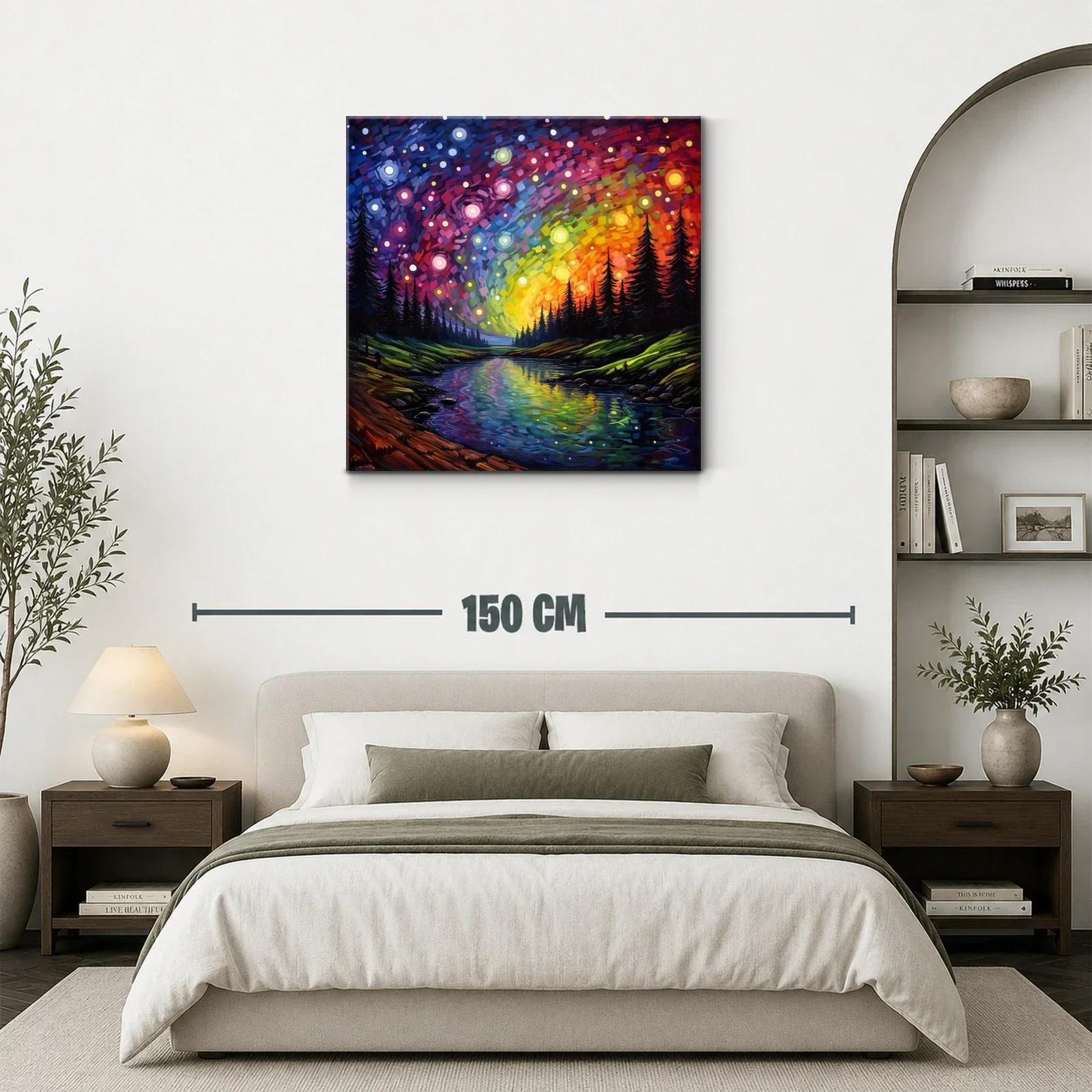 Paisaje nocturno con cielo estrellado y río reflejante — miniatura 3