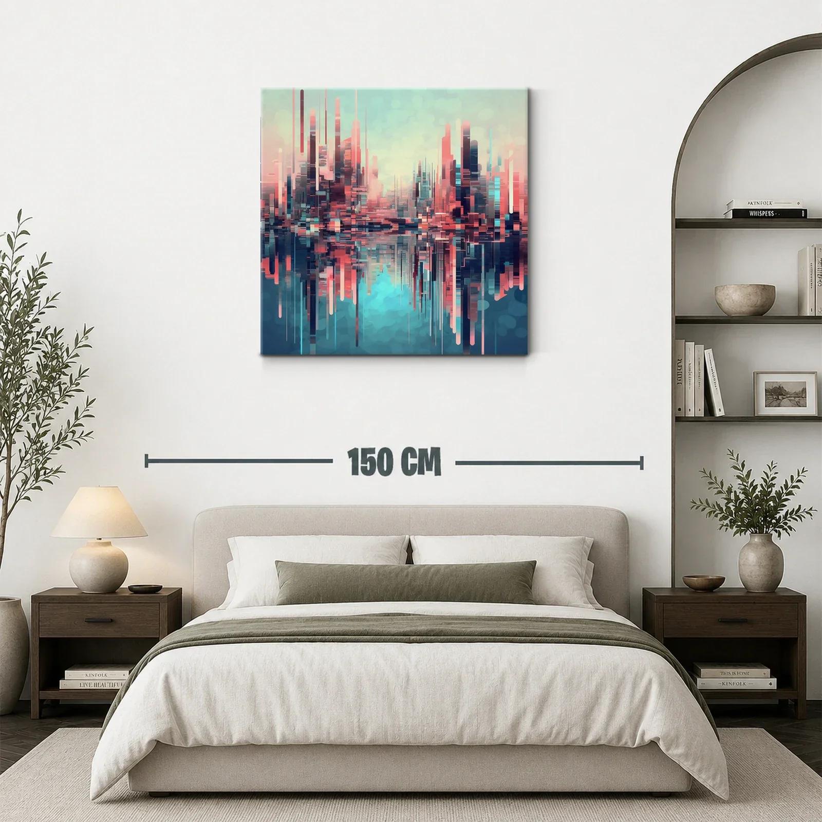 Ciudad futurista con reflejos en tonos pastel y azul profundo — miniatura 3