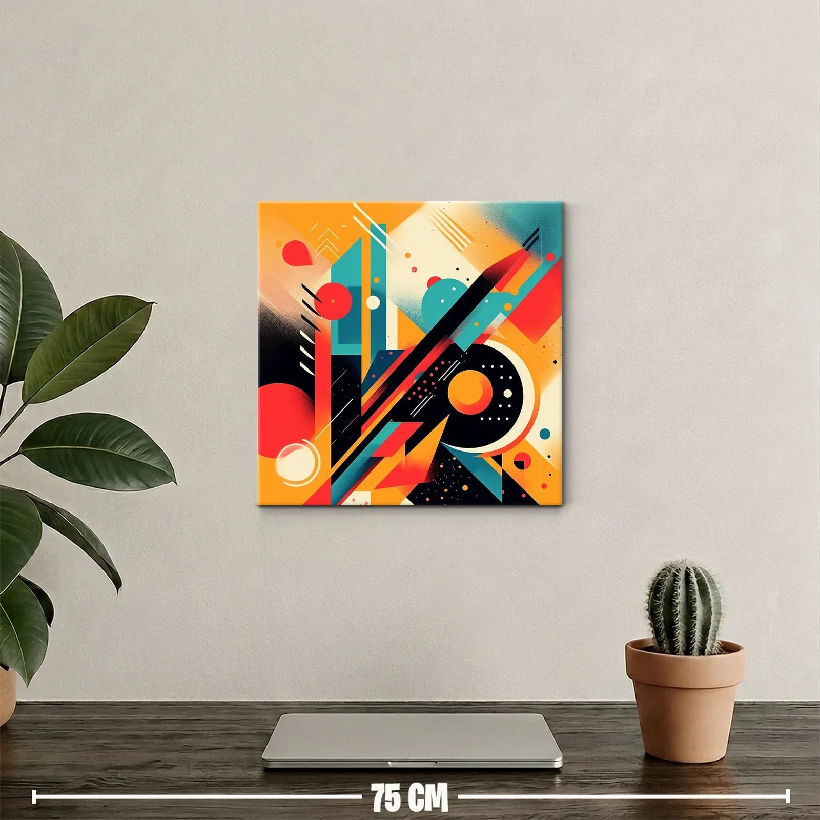 Composición abstracta en naranja rojo y turquesa vibrante — miniatura 2