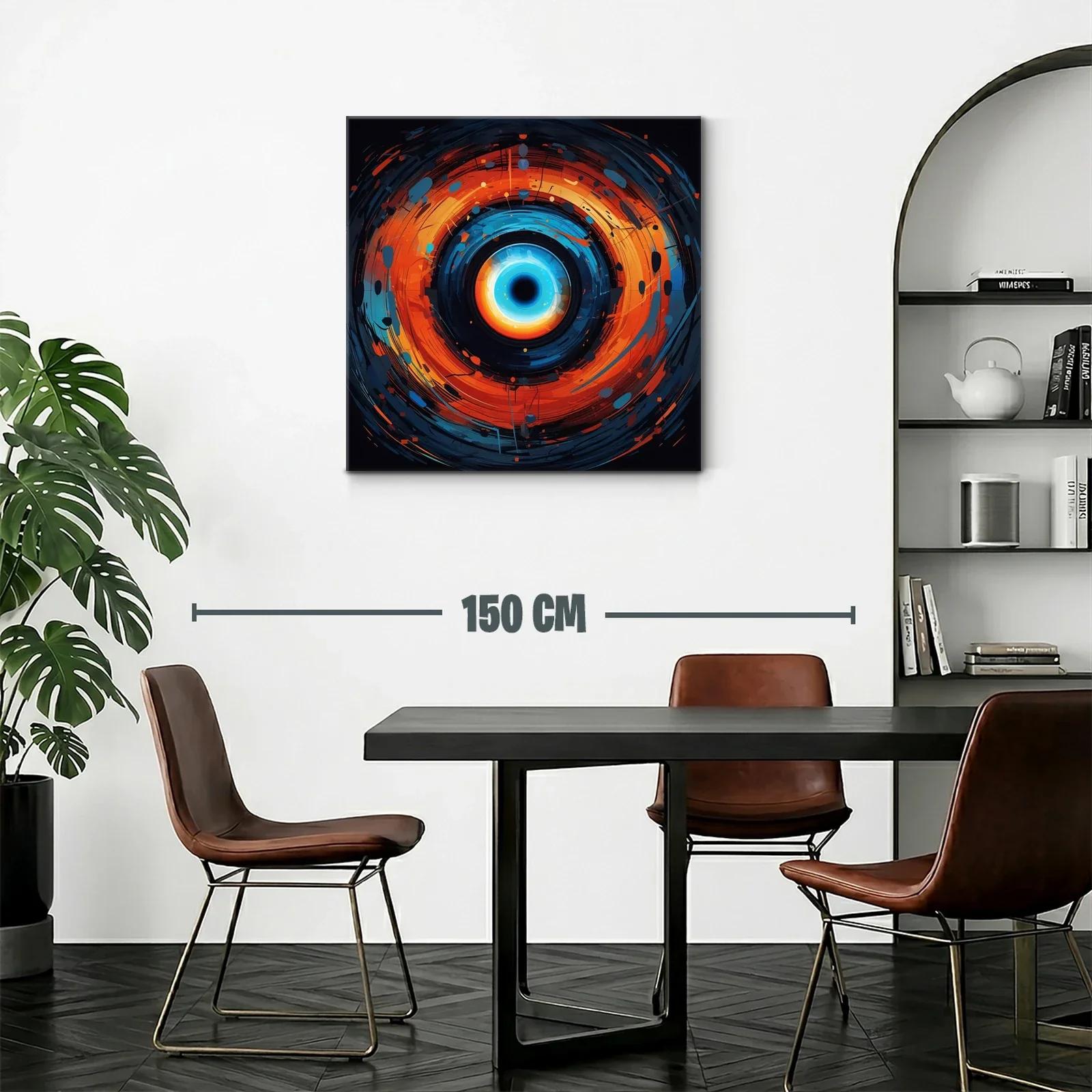 Cuadro abstracto con espiral vibrante en tonos azules y naranjas — miniatura 2