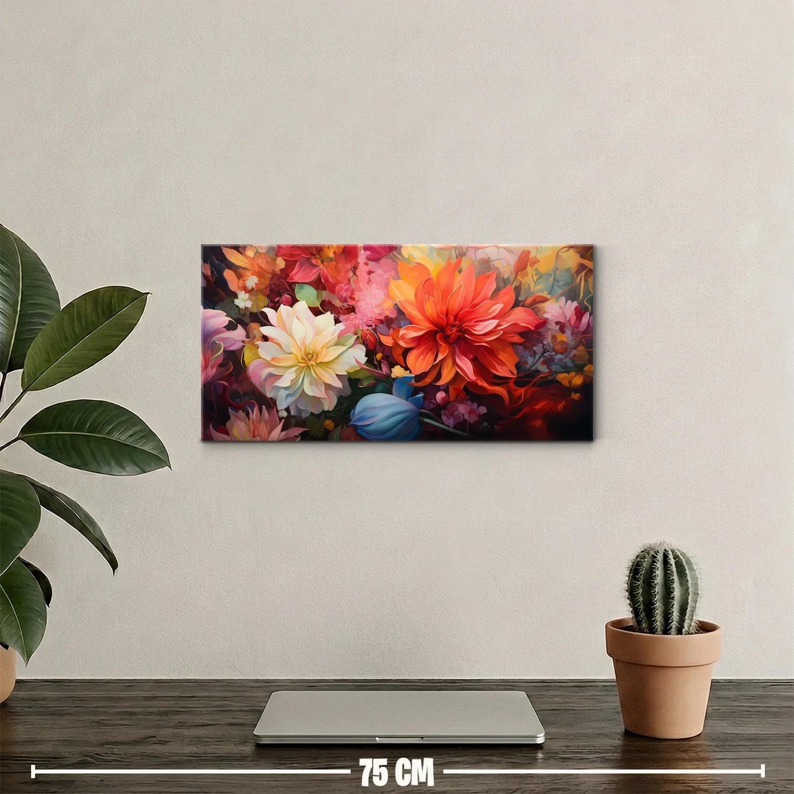 Cuadro dalias con capullo azulado y flor coral — miniatura 2