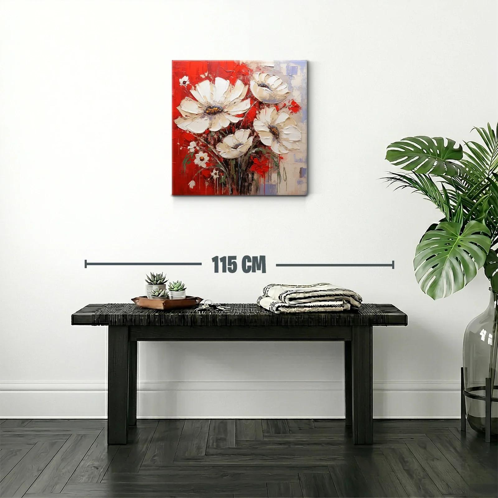 Flores blancas sobre fondo rojo intenso y texturas vibrantes — miniatura 2