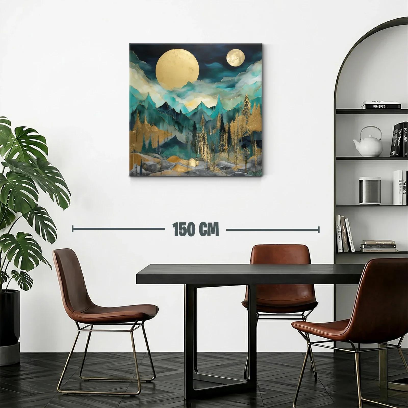 Paisaje nocturno con lunas doradas y montañas azules — miniatura 2