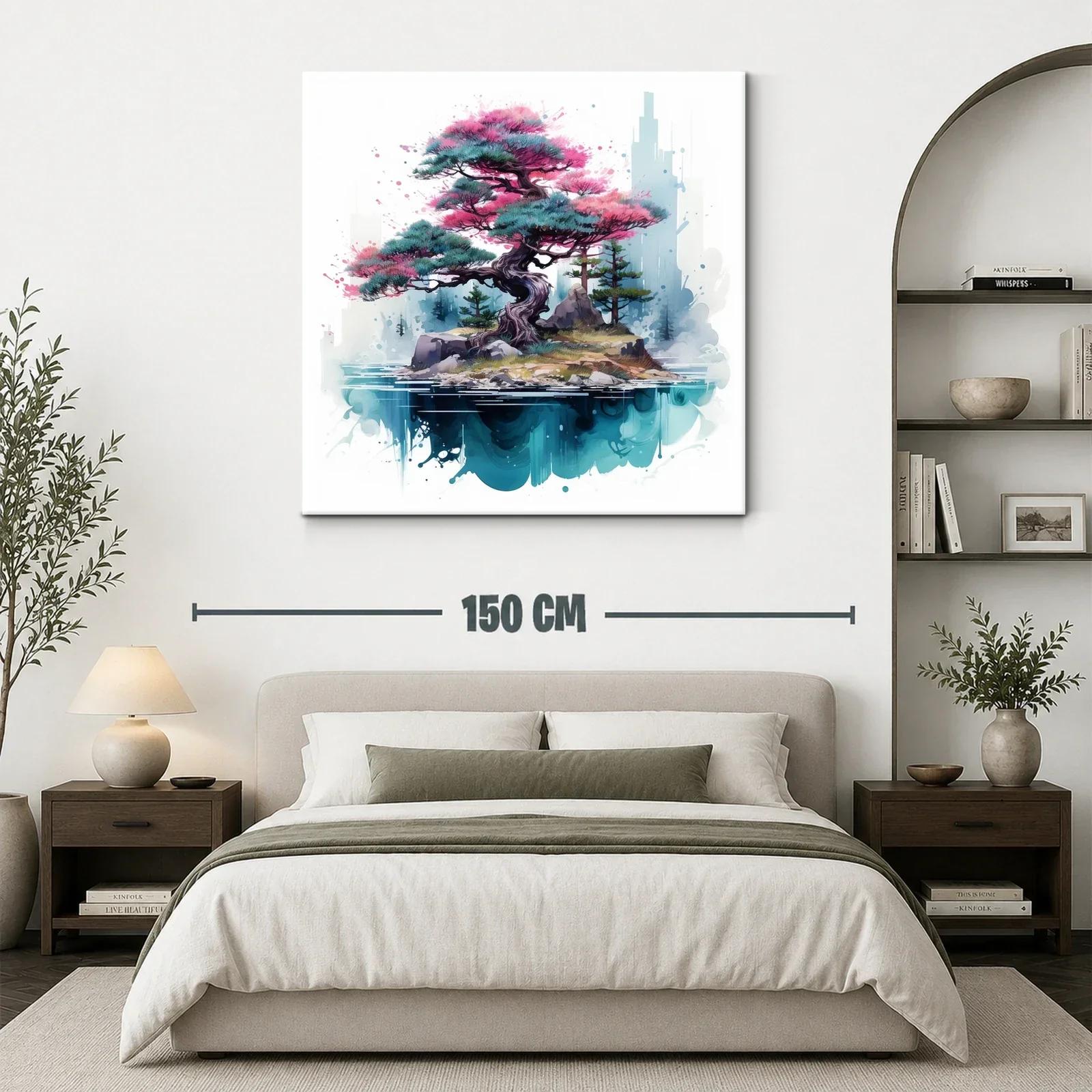Árbol bonsái en isla flotante con tonos rosas y azules — miniatura 3