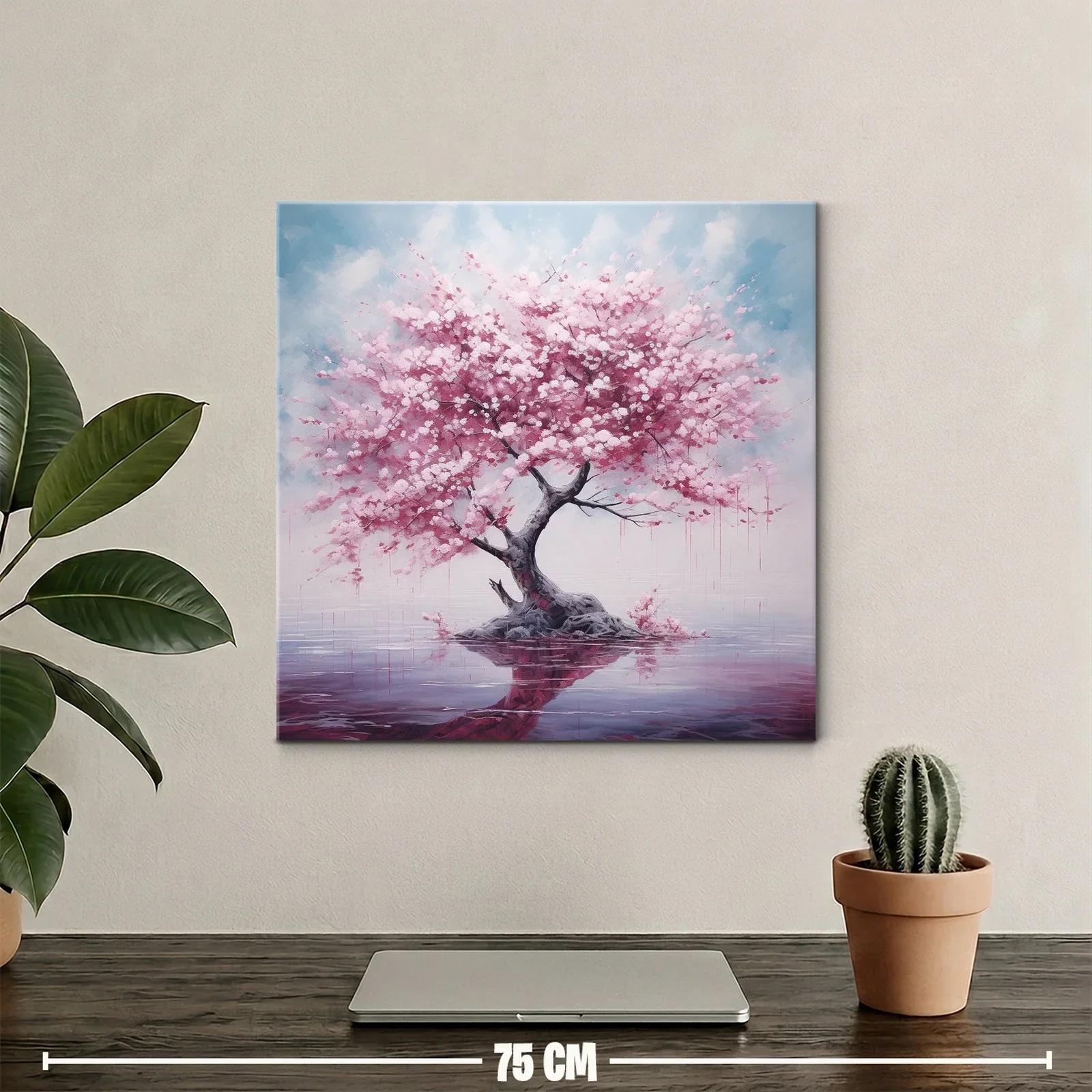 Árbol de flores rosas con reflejo en lago sereno — miniatura 2