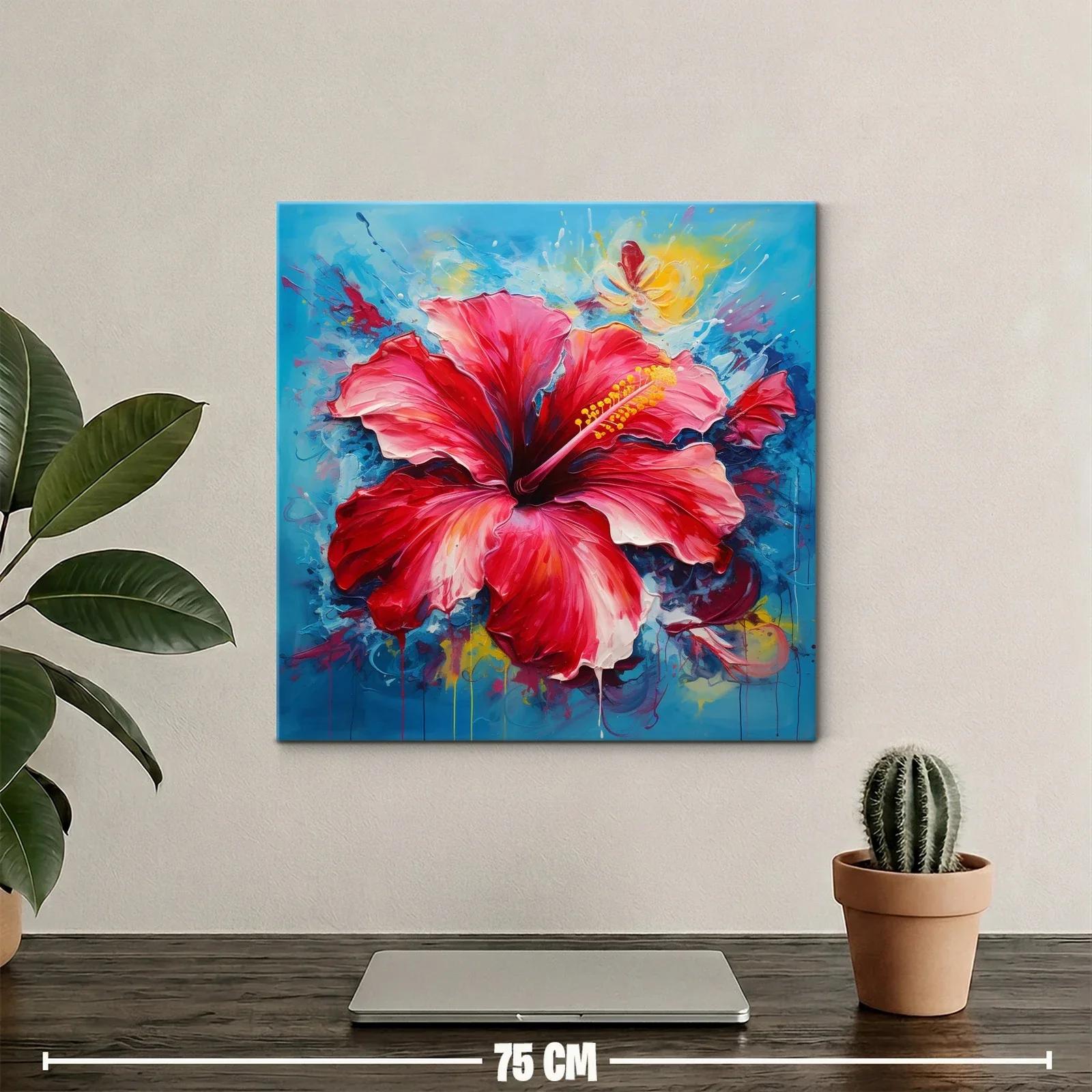 Vibrante cuadro con flor roja y fondo azul intenso — miniatura 2