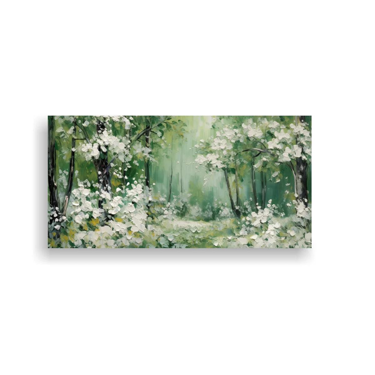 Cuadro bosque con flores blancas y arboleda abierta — imagen principal