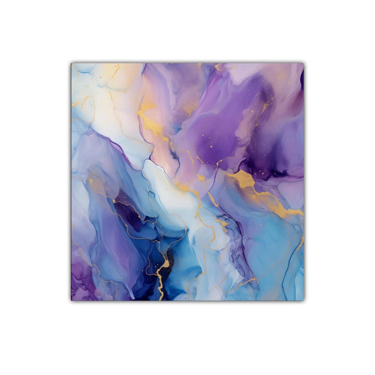 Cuadro abstracto en tonos azul y violeta con detalles dorados — miniatura 1