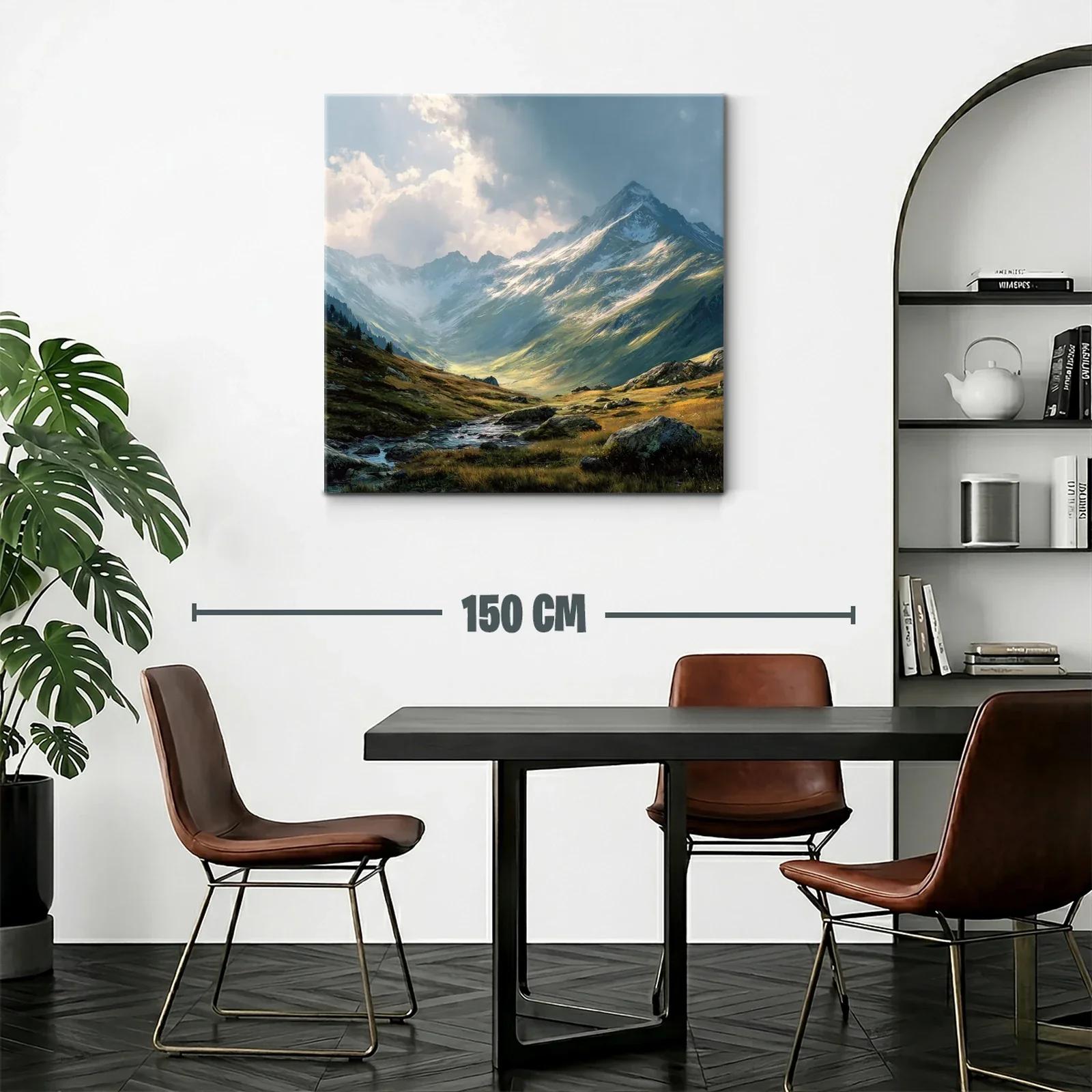 Paisaje de montaña con cielo dramático y río sereno — miniatura 2