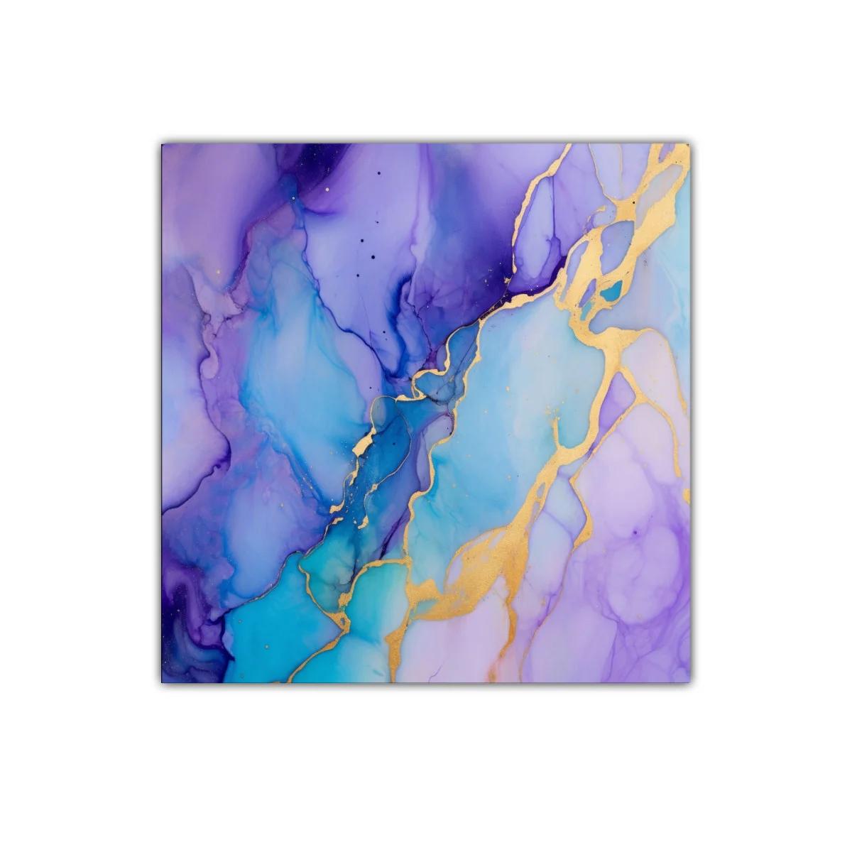Cuadro abstracto con tonos azules y violetas y toques dorados — miniatura 1
