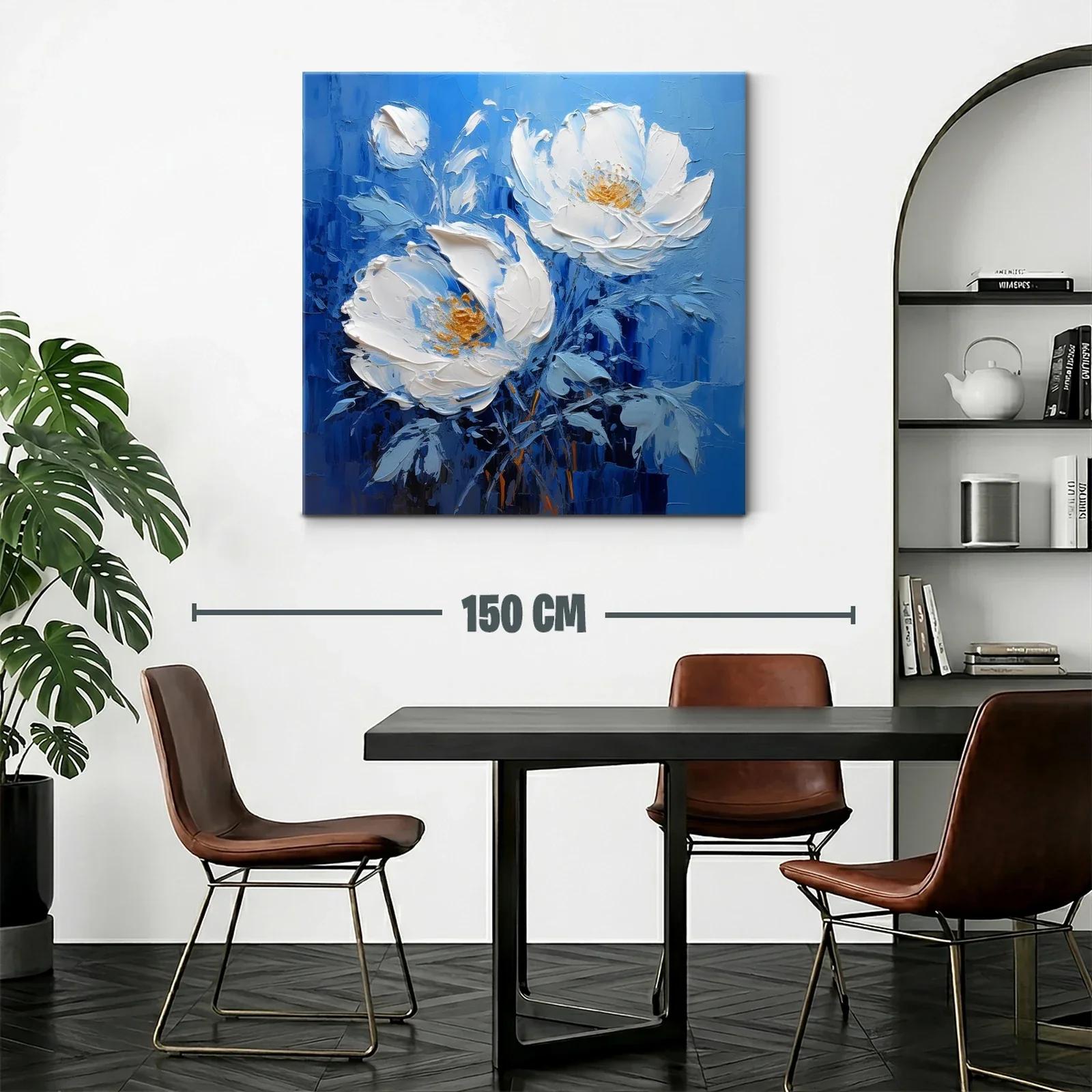 Cuadro con flores blancas sobre fondo azul intenso — miniatura 2