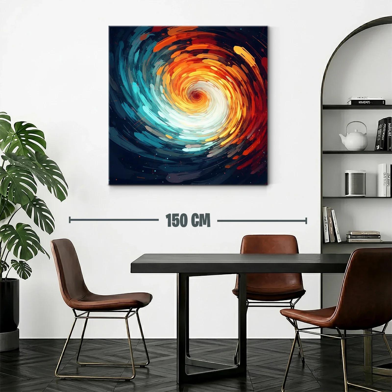 Cuadro abstracto espiral con tonos cálidos y fríos intensos — miniatura 2