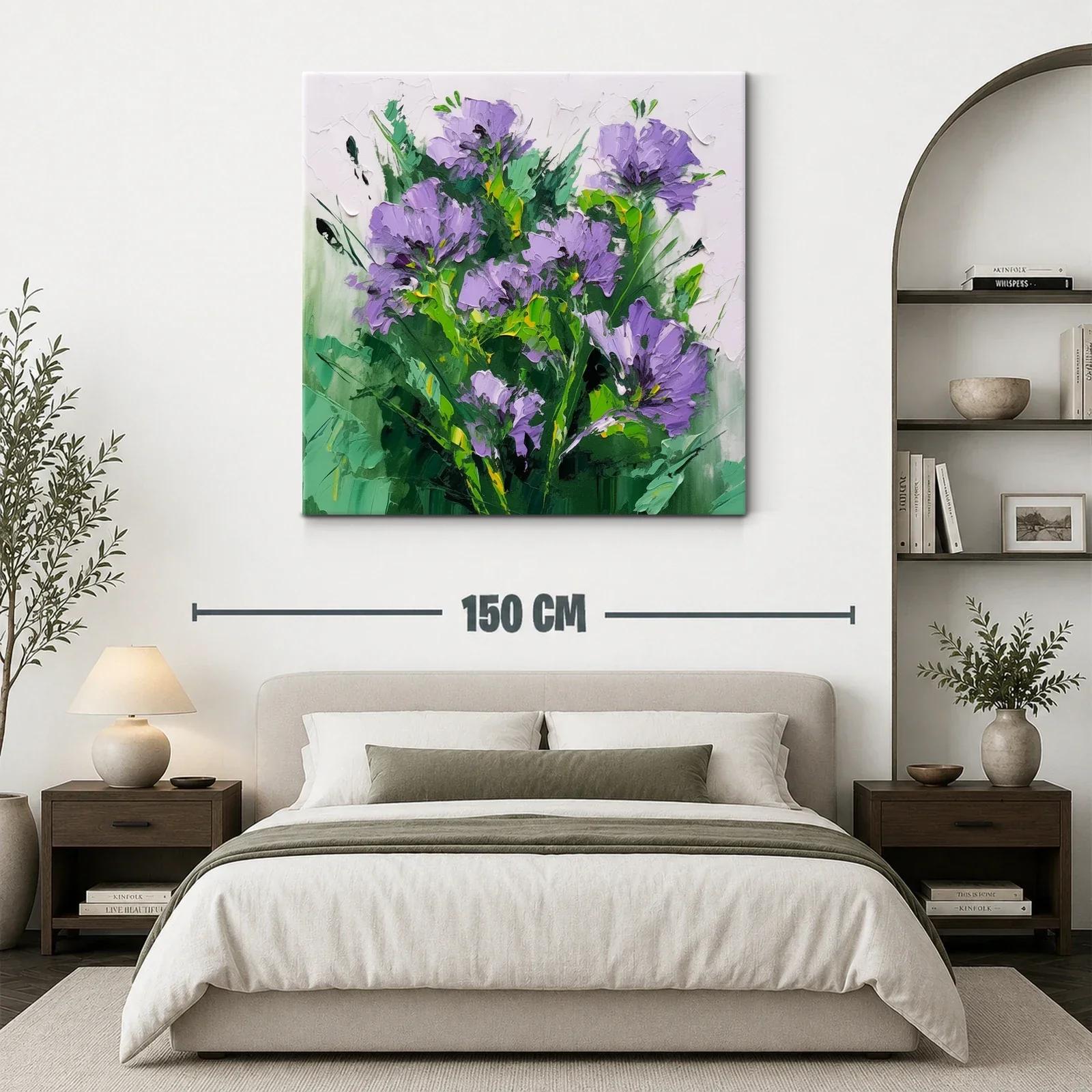 Cuadro moderno con flores lilas y follaje verde intenso — miniatura 3