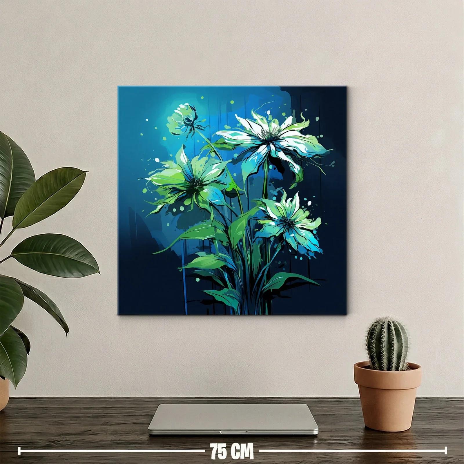 Cuadro floral en tonos azules y verdes vibrantes — miniatura 2