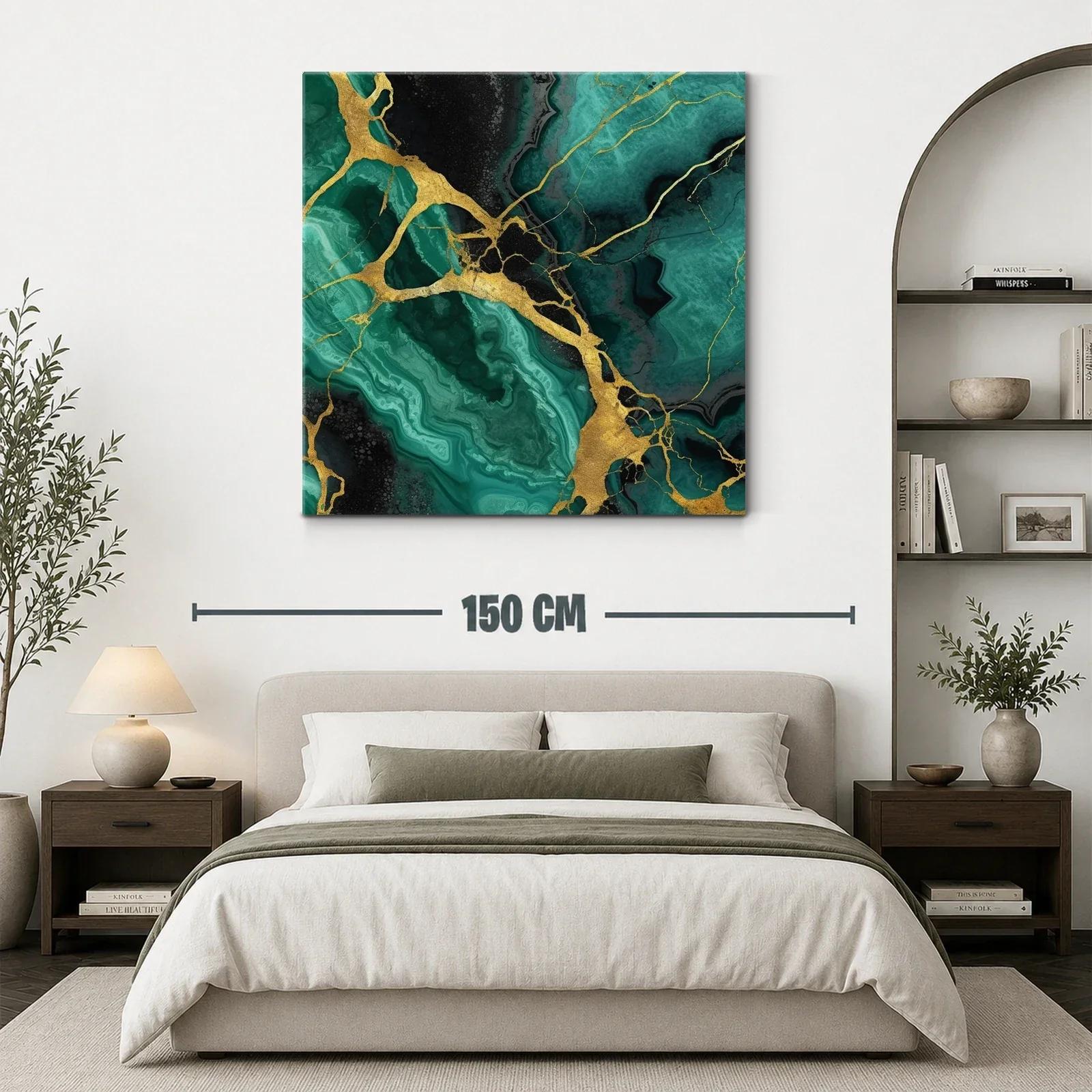 Cuadro abstracto en tonos verdes y dorados con diseño armonioso — miniatura 3
