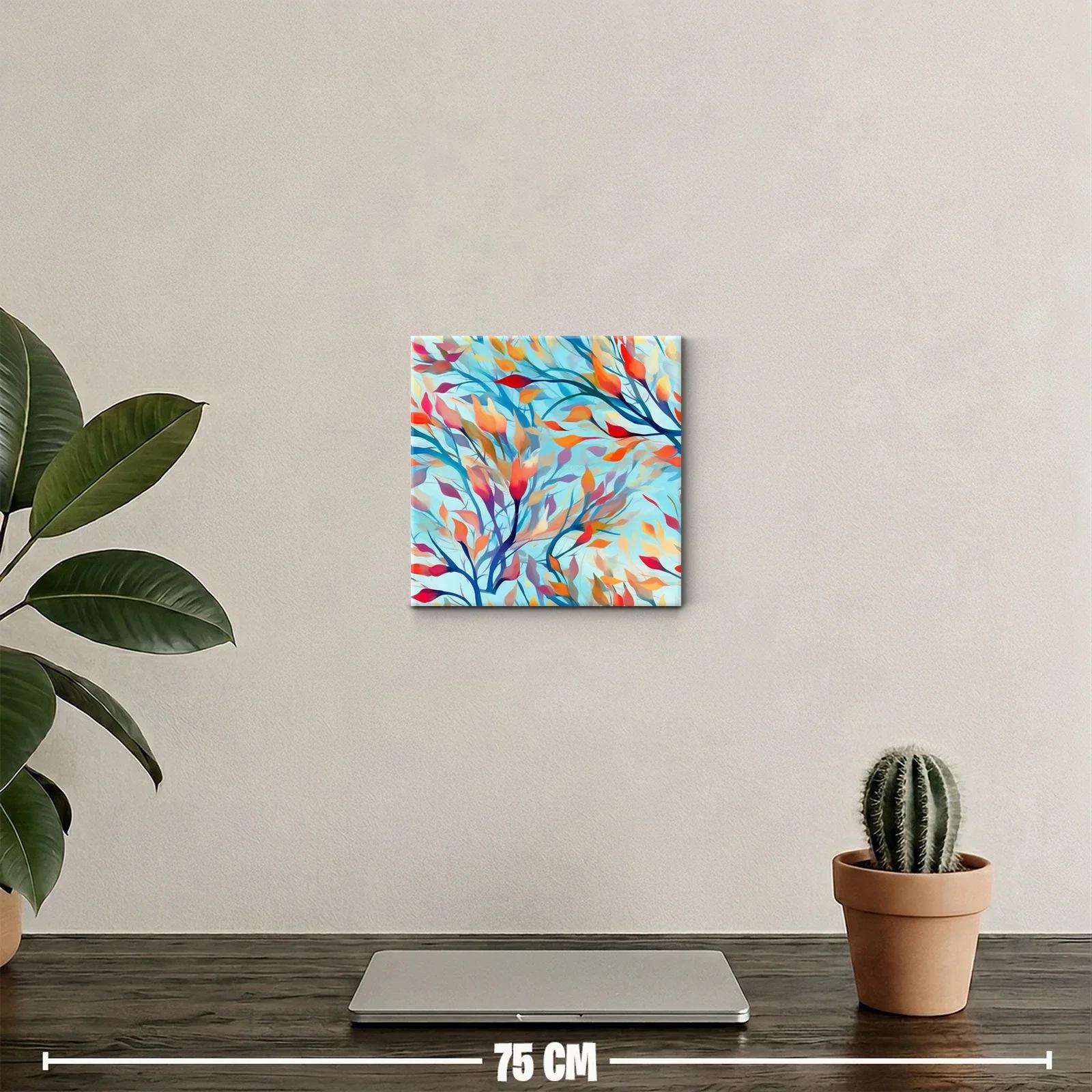 Cuadro decorativo con hojas vibrantes y trazos dinámicos — miniatura 2