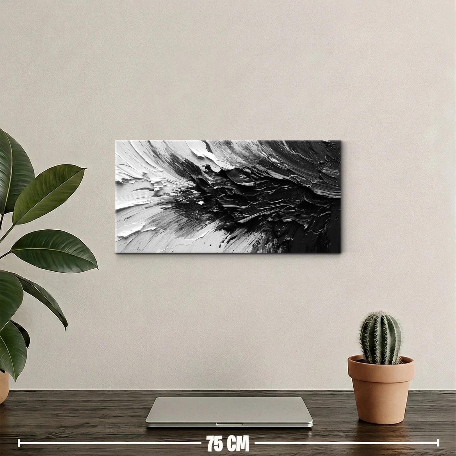 Cuadro abstracción en blanco y negro con textura empastada — miniatura 2