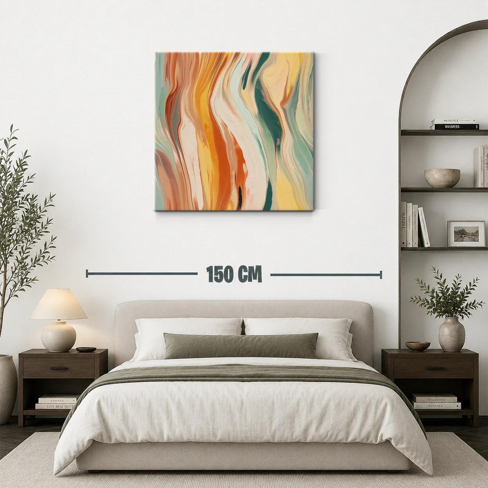 Cuadro abstracto con tonos cálidos y fríos fluidos — miniatura 3