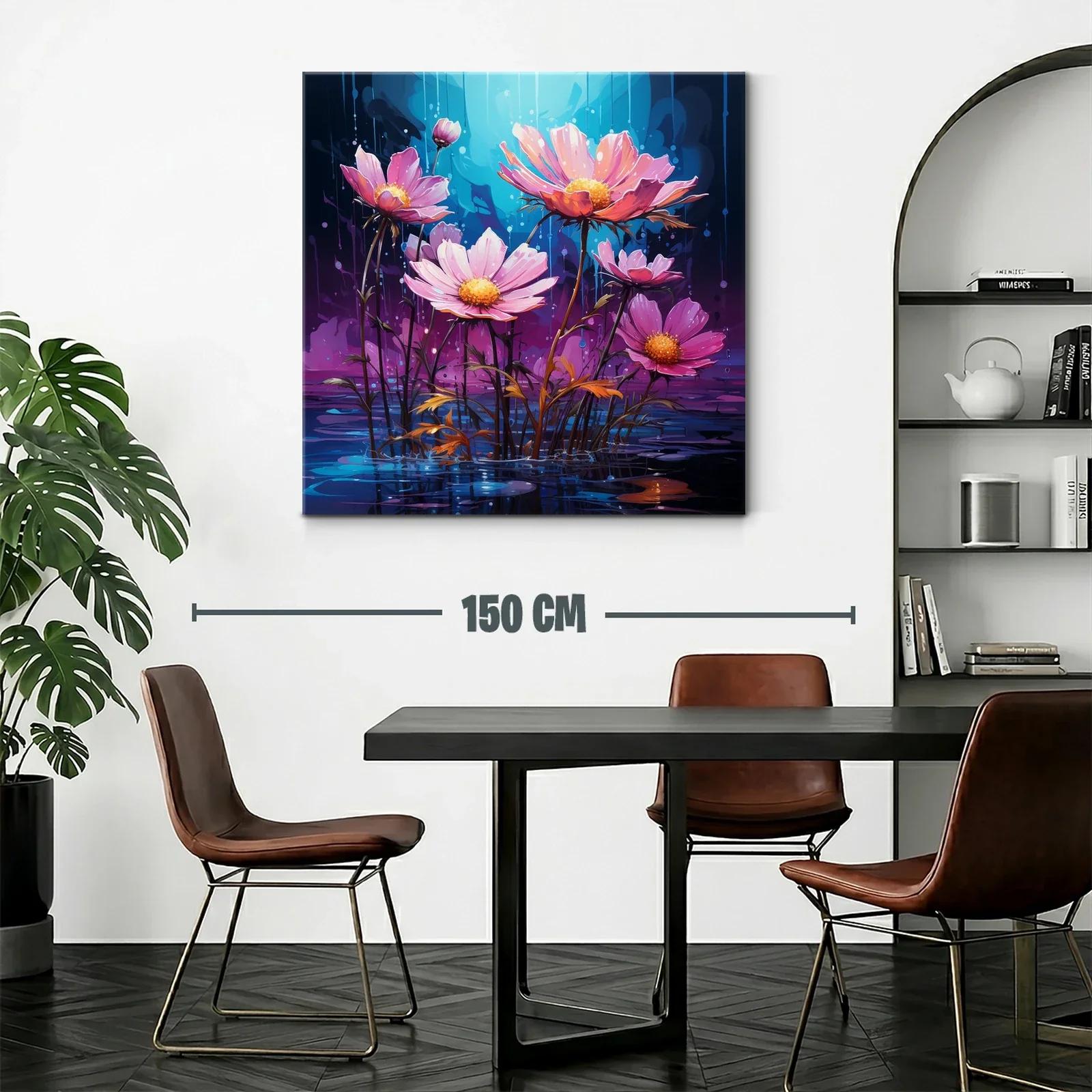 Flores rosadas sobre un fondo azul y púrpura vibrante — miniatura 2