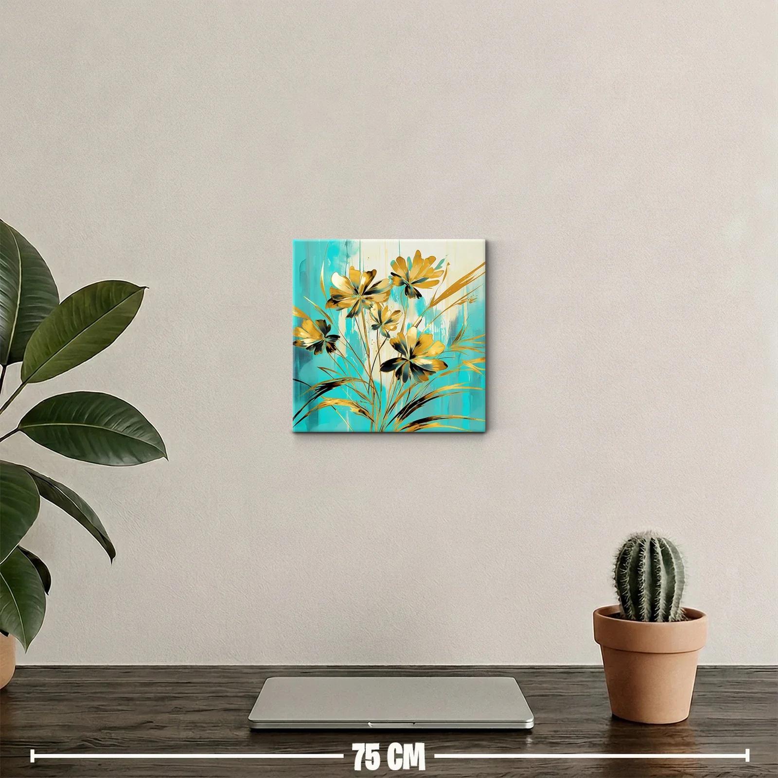 Flores doradas sobre fondo turquesa vibrante — miniatura 2