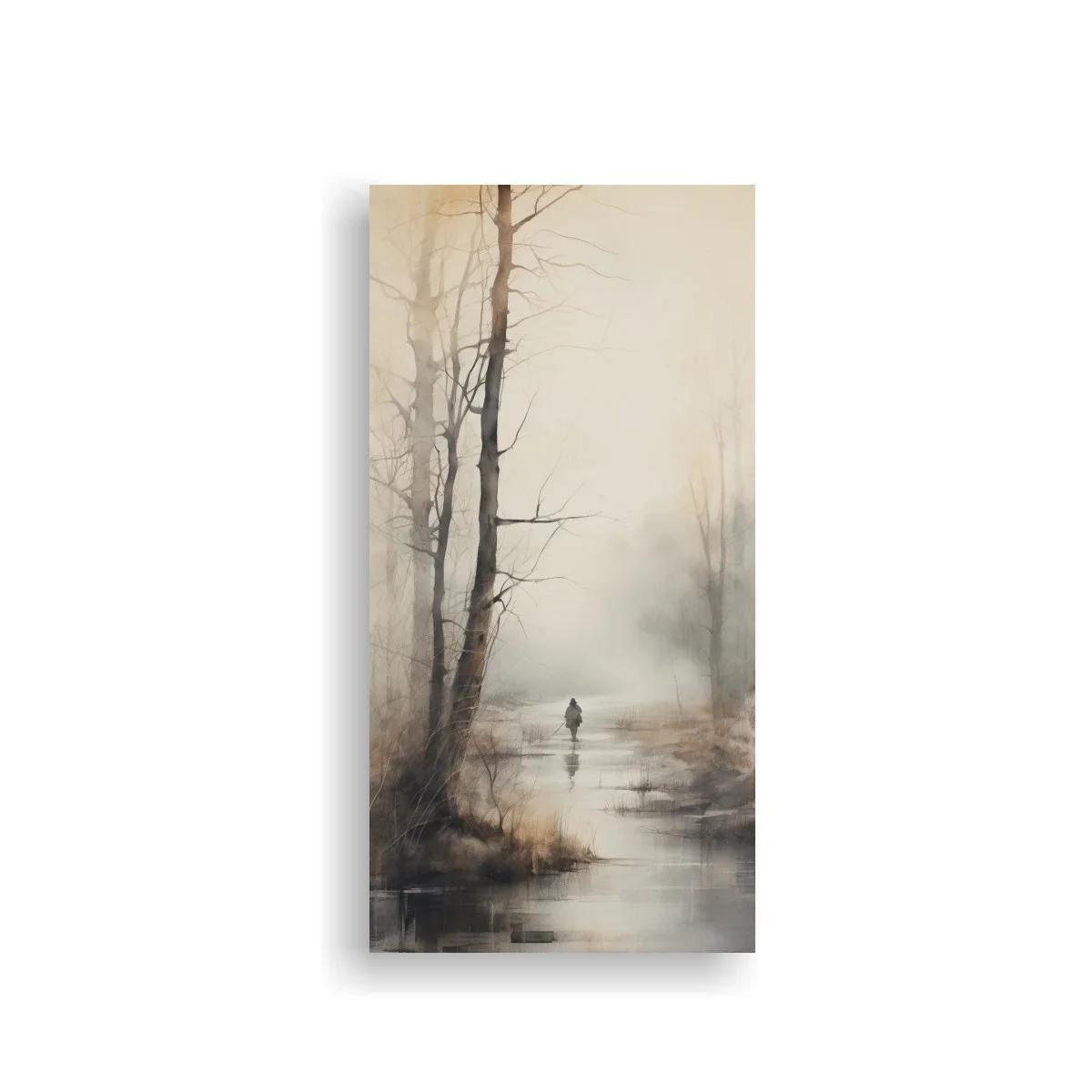 Cuadro figura solitaria en bosque brumoso