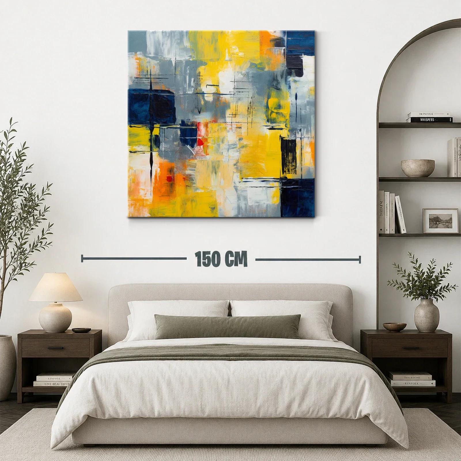 Cuadro abstracto con tonos cálidos y gráficos dinámicos — miniatura 3