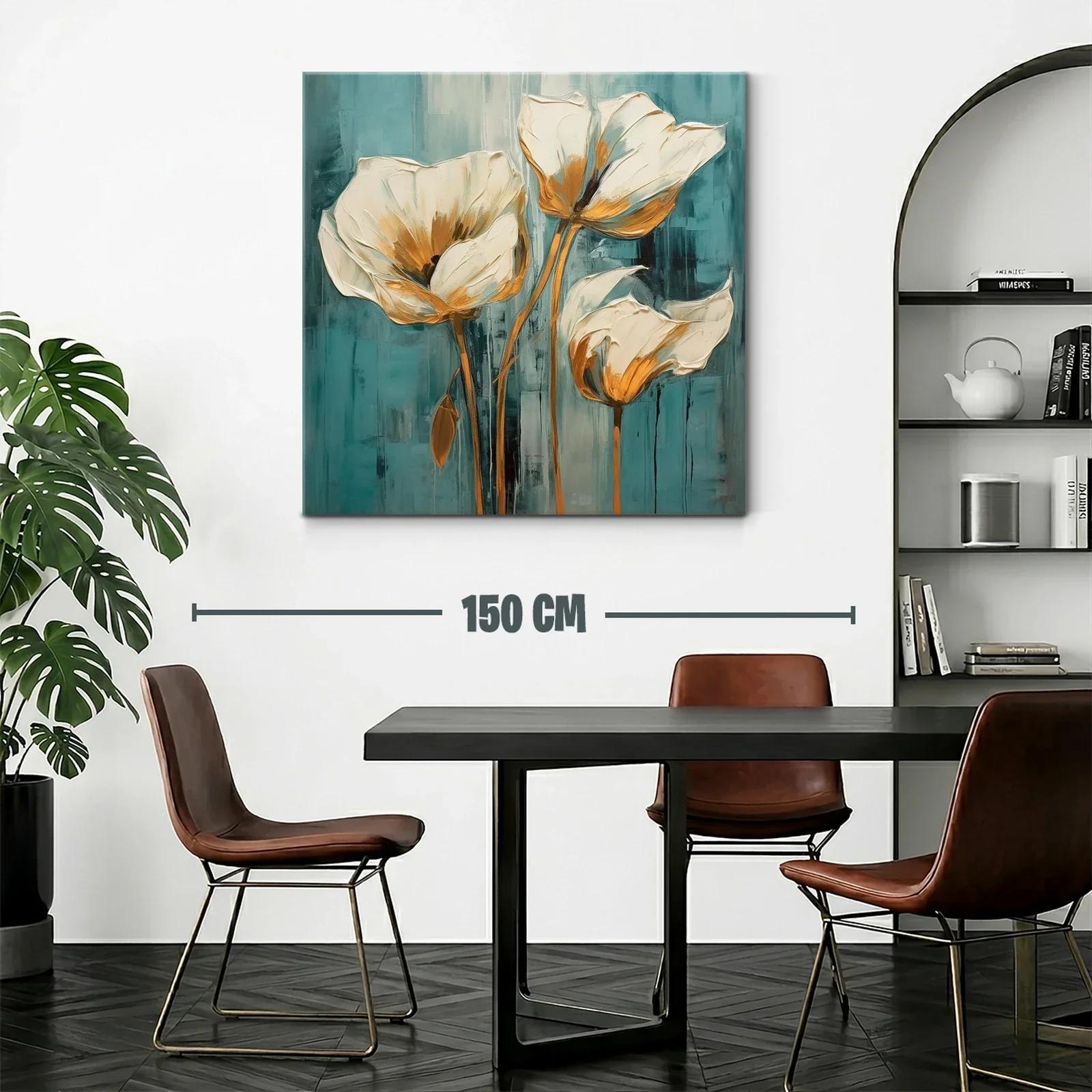 Cuadro floral elegante con tonos crema y azul verdoso — miniatura 2