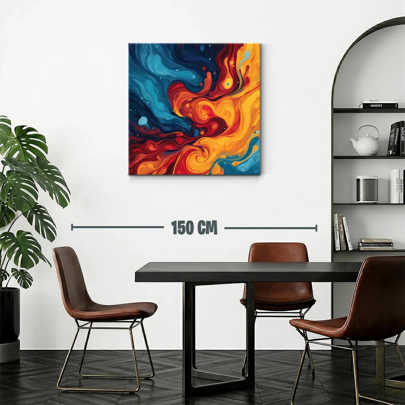 Cuadro abstracto con remolinos en tonos cálidos y fríos — miniatura 2