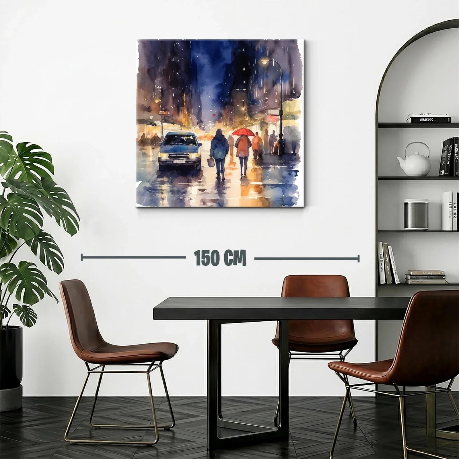 Atardecer lluvioso en ciudad con luces y siluetas urbanas — miniatura 2
