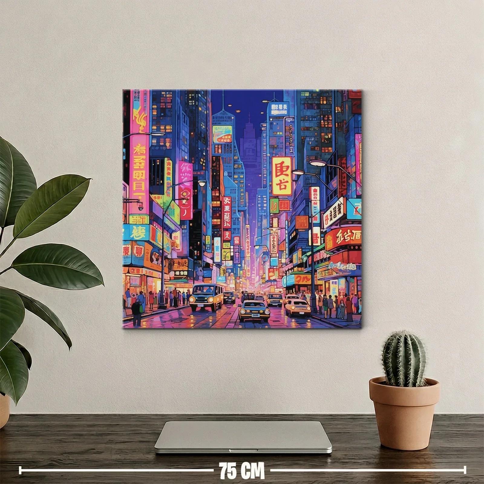 Ciudad vibrante con luces de neón al anochecer — miniatura 2